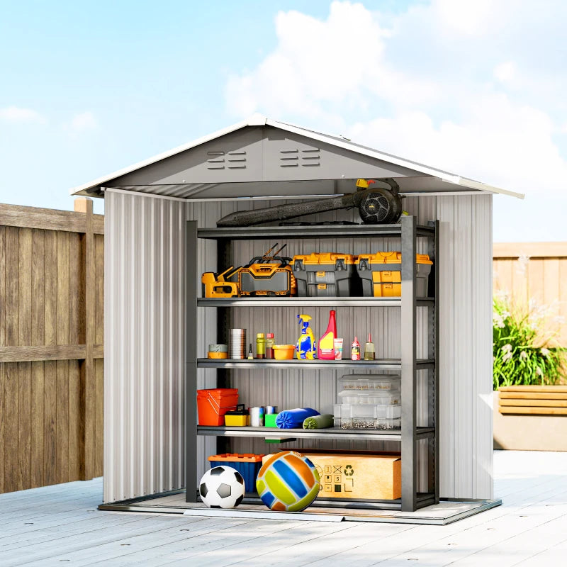 6.5x3.5ft Metal Garden Storage Shed for Outdoor Tool Storage with Double Sliding Doors and Vents, Light Grey