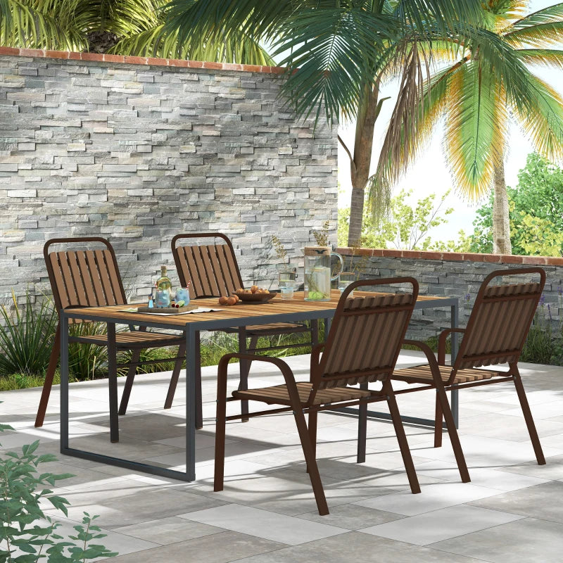 Stackable Outdoor Dining Chairs Set of 4, for Patio, Balcony, Deck, Garden, Dark Brown
