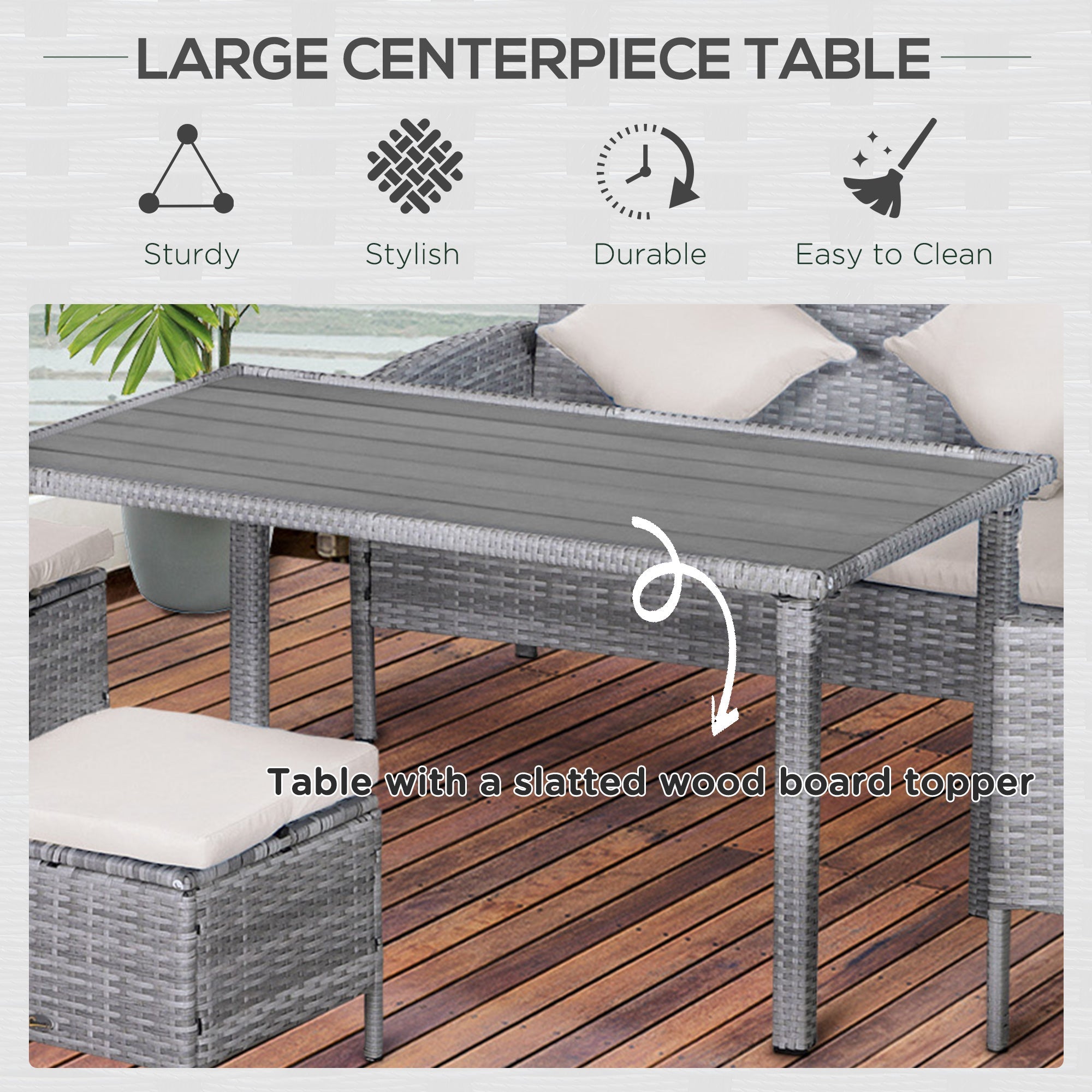 Outsunny 5-Piece Patio Garden Sofa Dining Set PE Rattan Wicker Wood Furniture