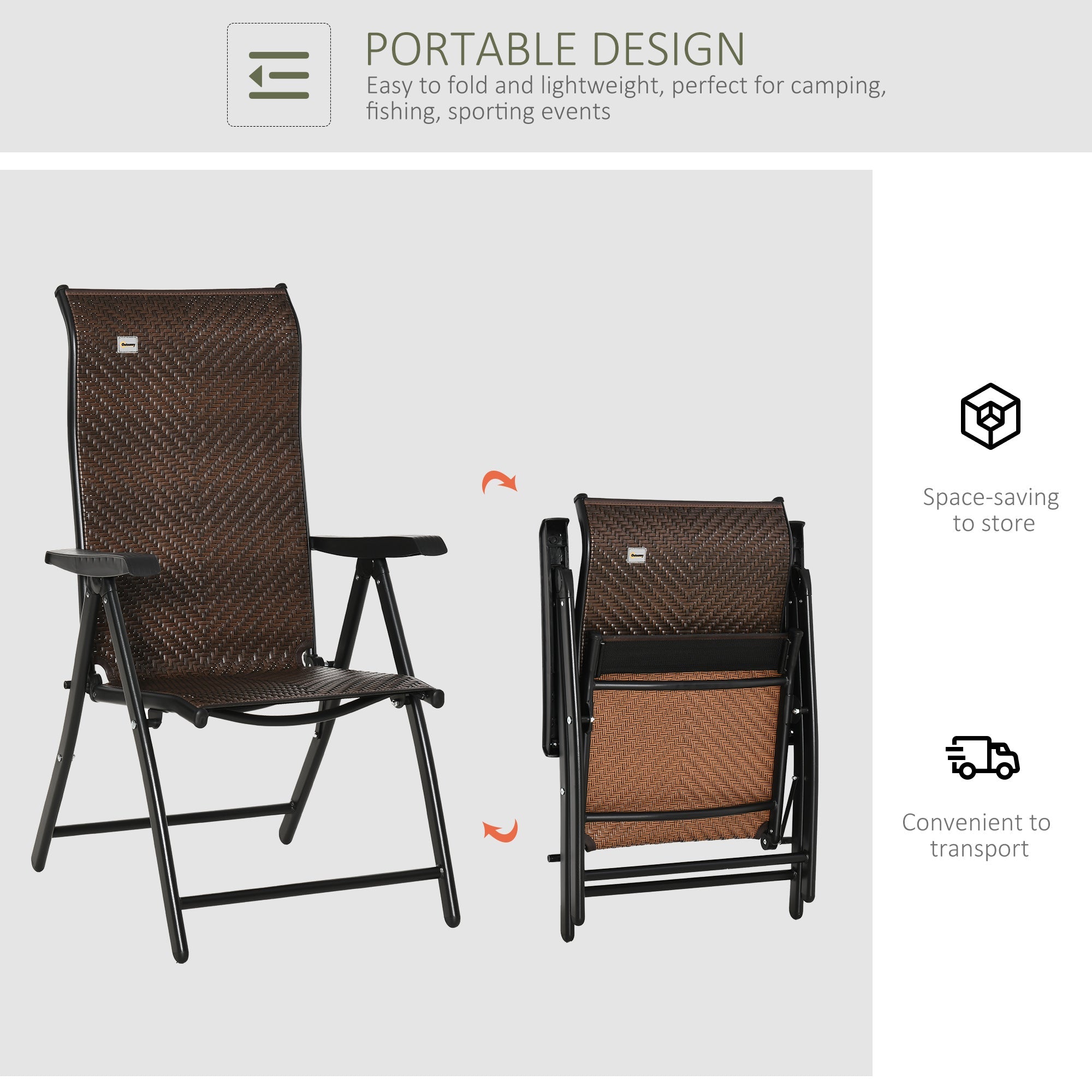 Outsunny Folding PE Rattan Lounge Chair, Portable Wicker Recliner with Adjustable Backrest for Patio, Garden, Brown