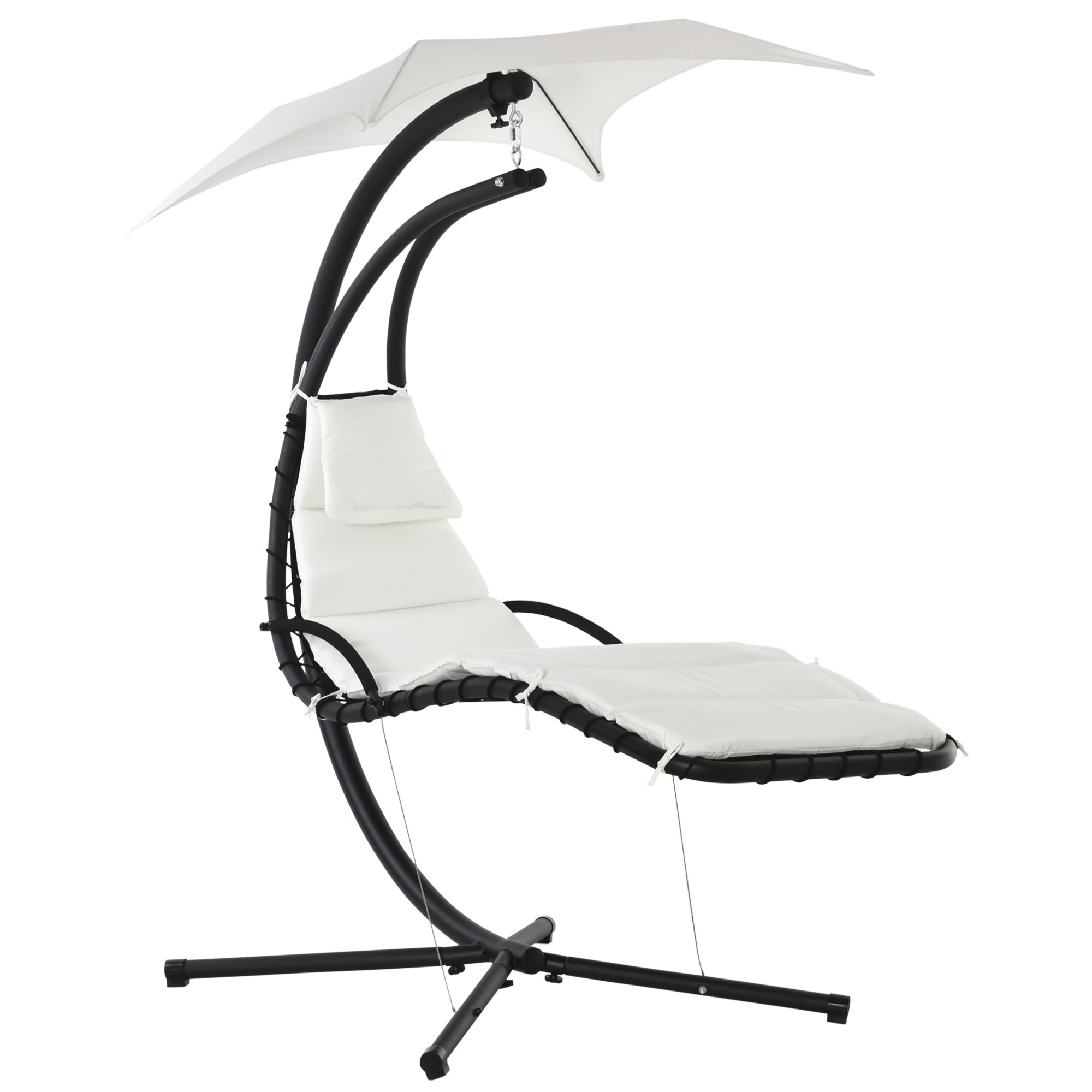 Outsunny Cream White Floating Chaise Lounge: Outdoor Hanging Hammock Swing Chair with Arc Stand & Canopy for Patio, Porch