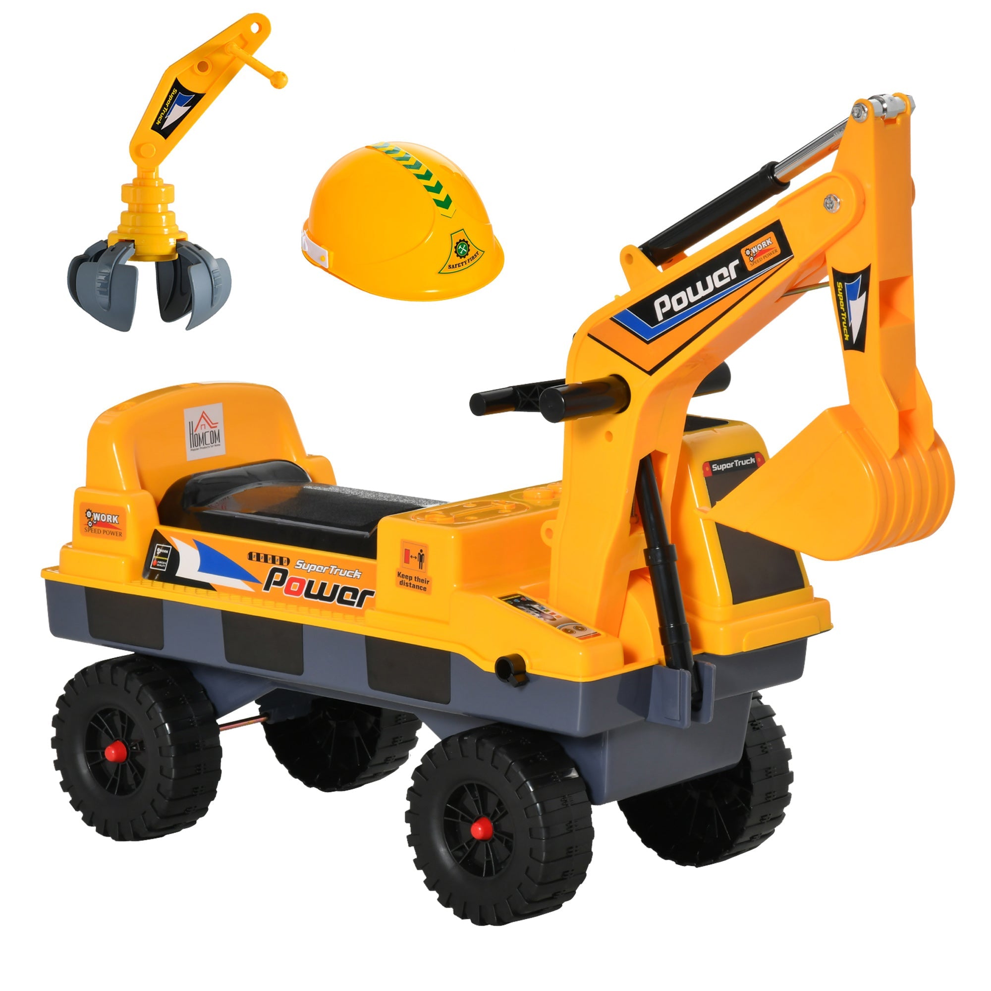 Qaba Construction Ride on Excavator Digger Multi-functional Bulldozer Toy Detachable Bucket Yellow