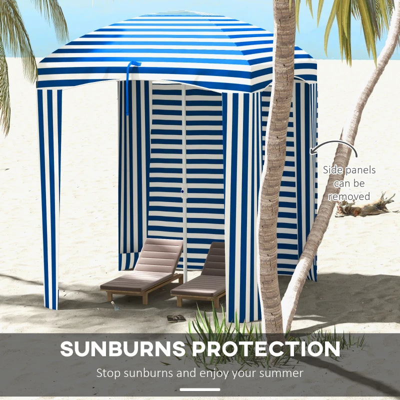 70.1" L x 70.1" W Cabana Umbrella with Walls, Vents, Ruffles, Carry Bag, Beach Umbrella, Blue White Stripe