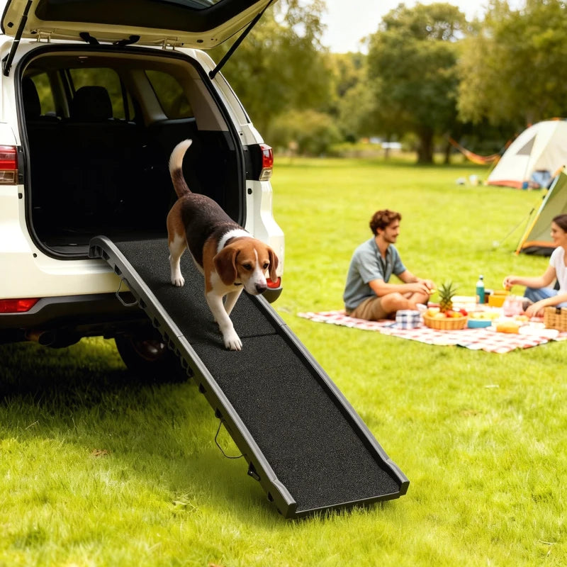 61 Inches Folding Pet Ramp with Frosted Surface, Raised Side Rails, for Cars, SUVs