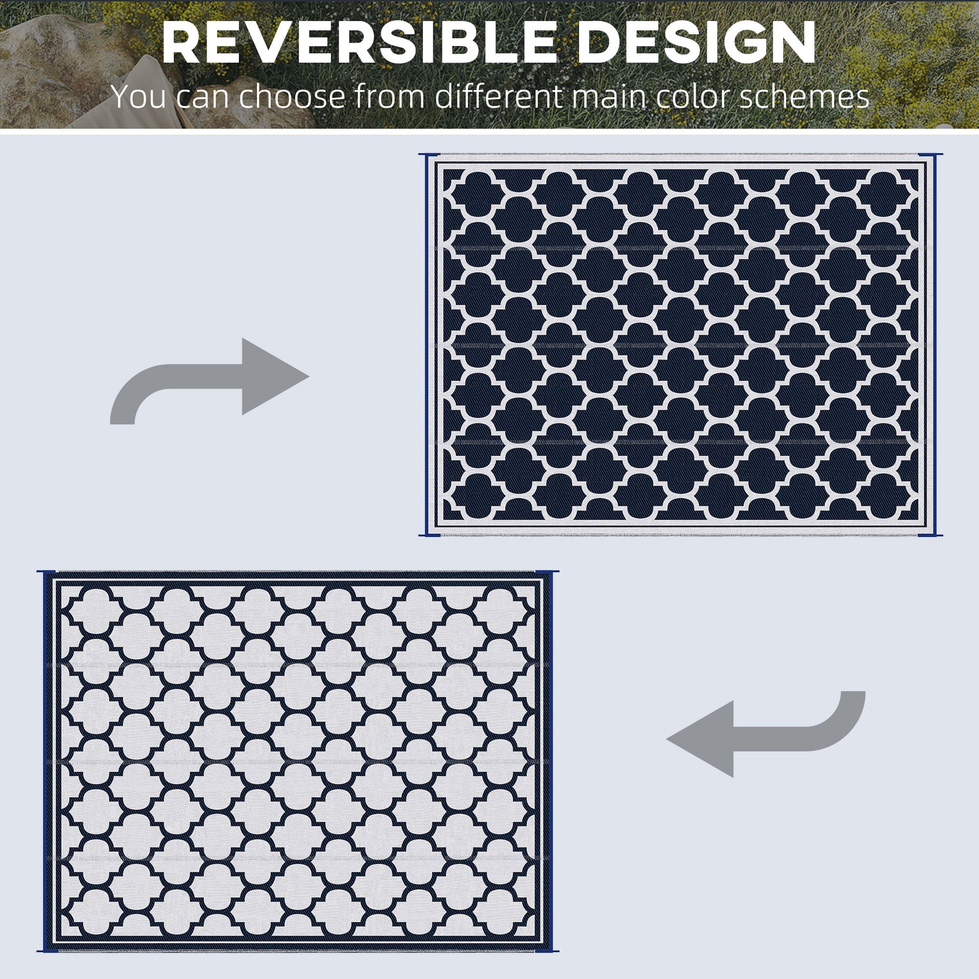 Outsunny 9'x12' Reversible RV Outdoor Rug in Dark Blue - High-Quality Patio Floor Mat for Camping, Beach & Deck
