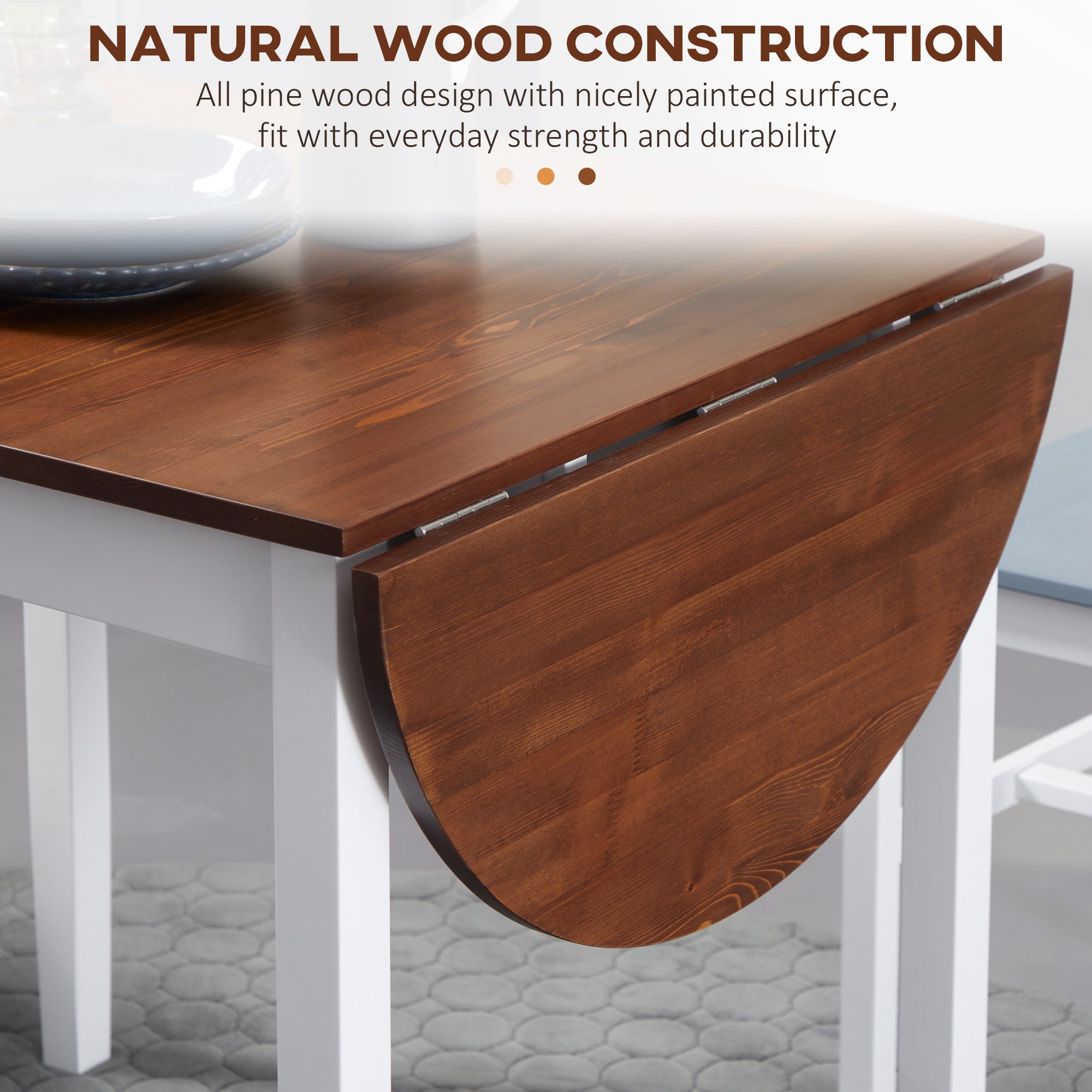HOMCOM Versatile Solid Wood Kitchen Table Drop Leaf Folding Dining Table for Small Spaces Brown
