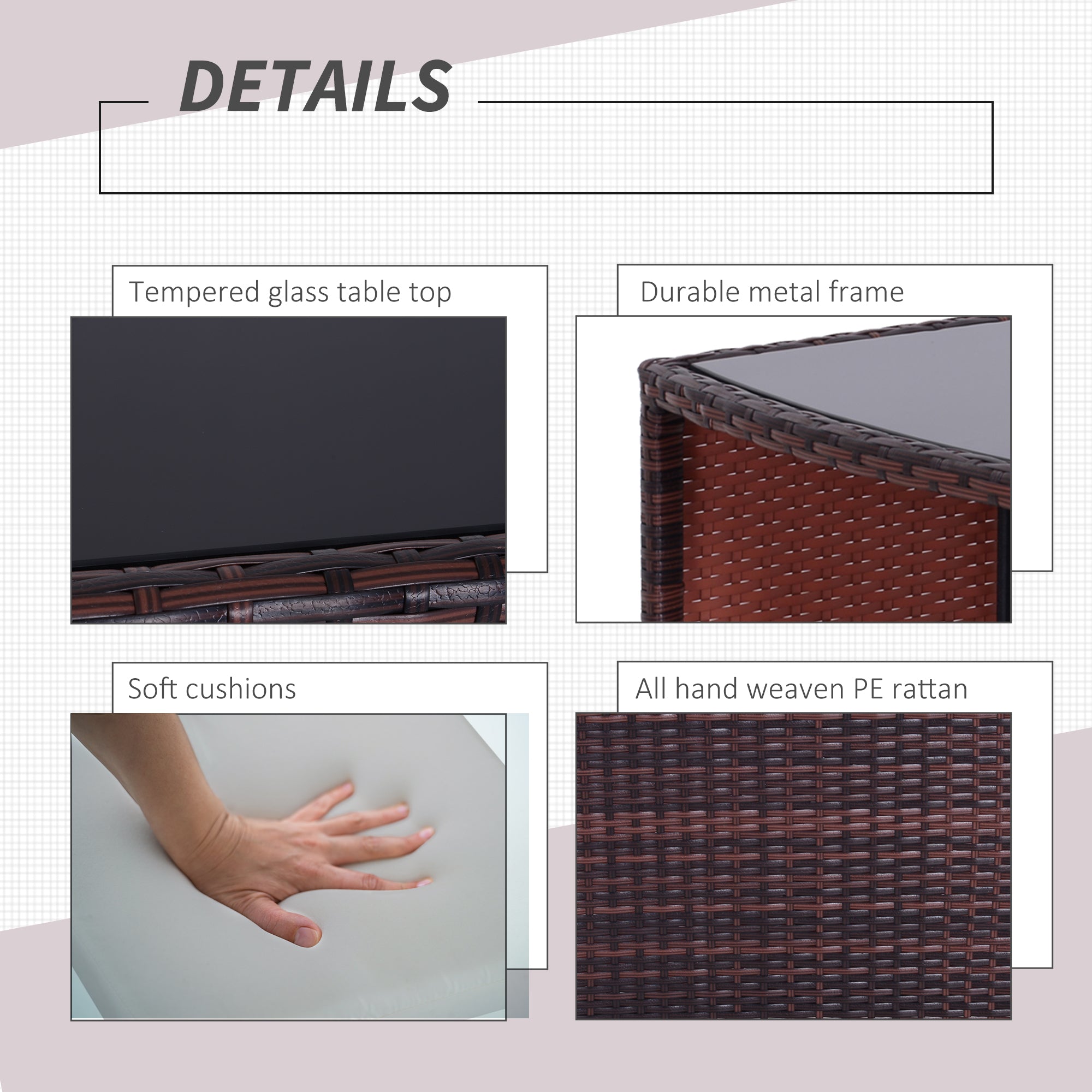 Outsunny 3PCS Outdoor Wicker Rattan Bistro Set Patio Chair Table Garden Lawn Coffee Sofa Furniture Cushioned