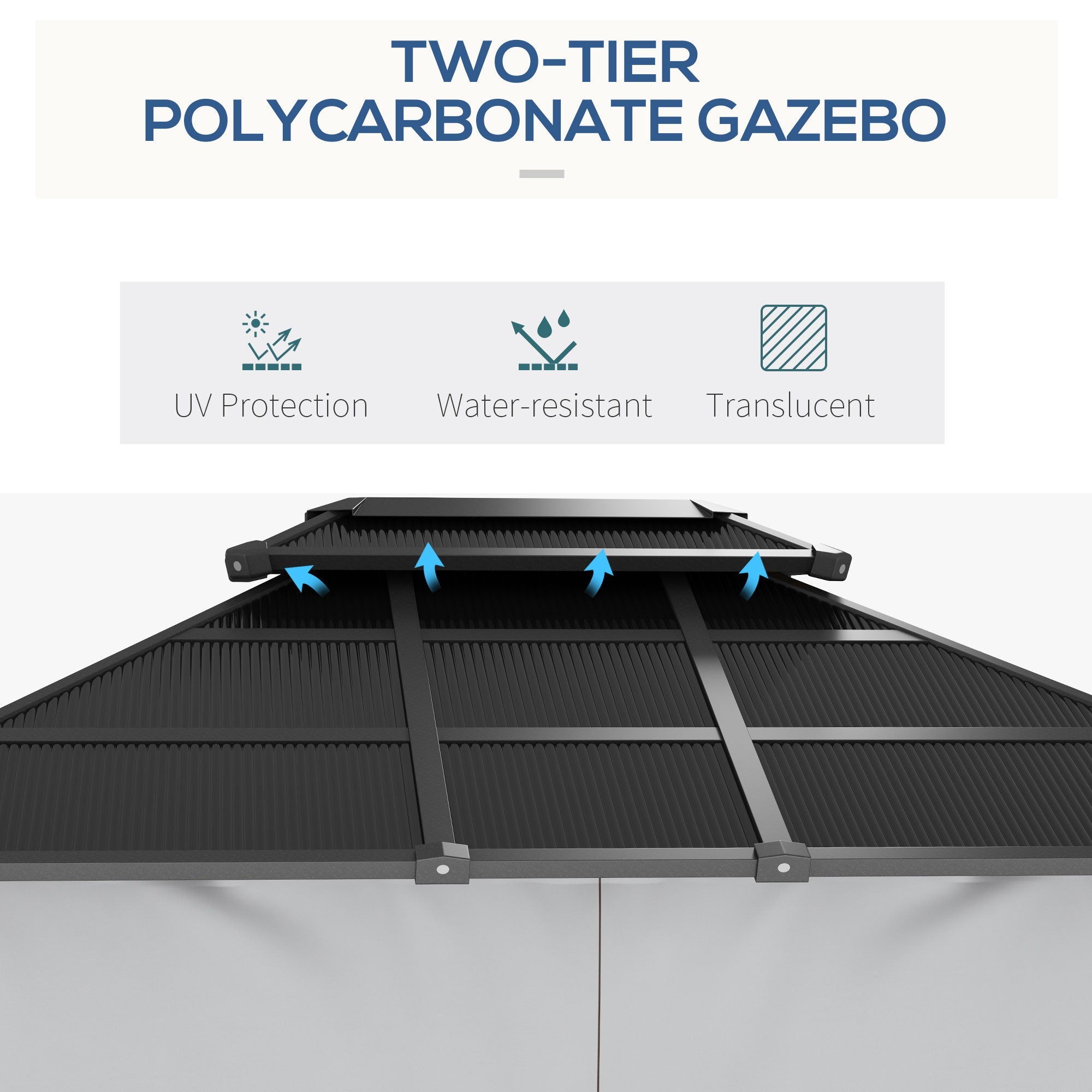 Outsunny Outdoor Hardtop Gazebo: 10'x12' Double PC Roof with Steel Frame, Nettings & Curtains, Grey