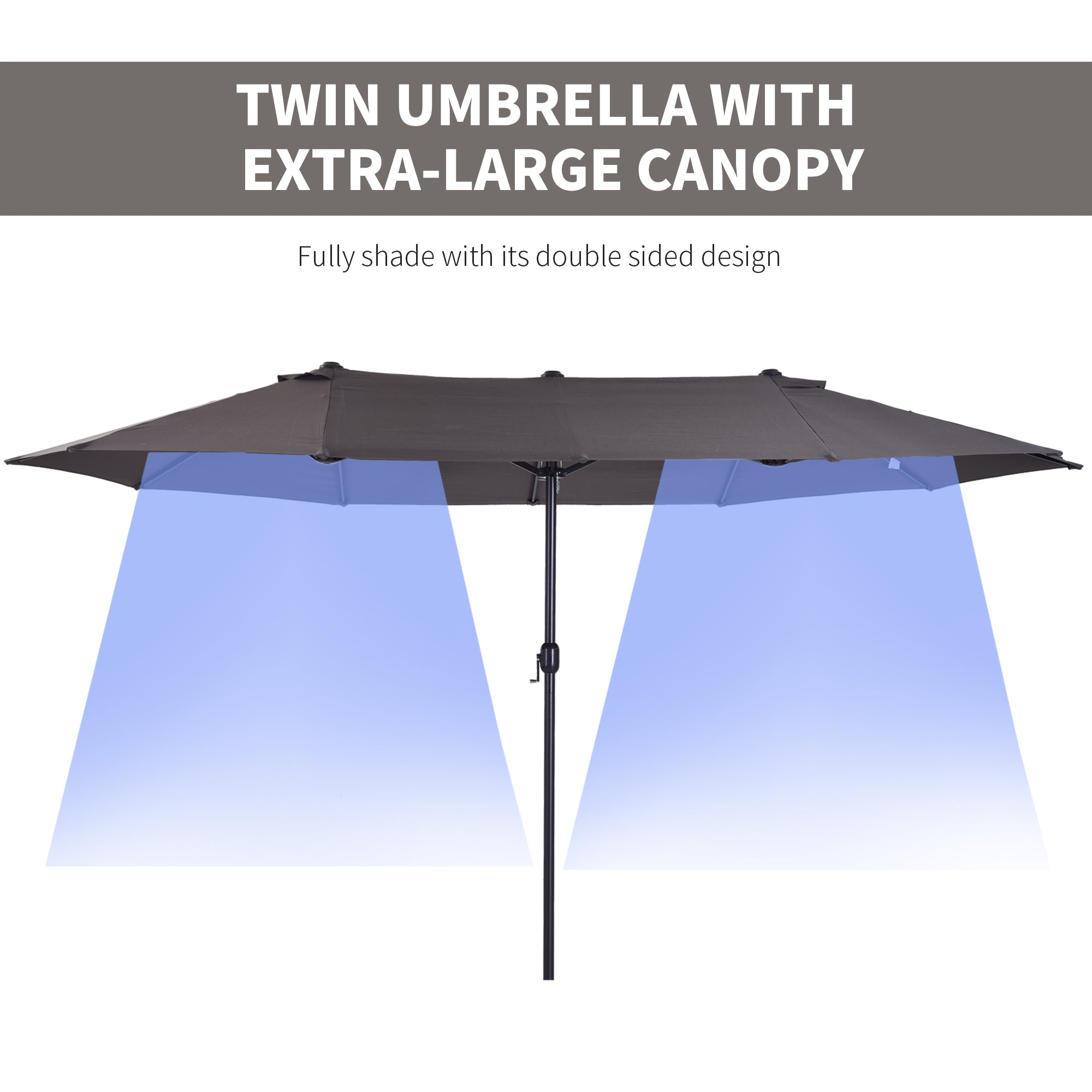 Outsunny 15' Outdoor Patio Umbrella with Twin Canopy Sunshade Steel Table Umbrella with Lift Crank Grey