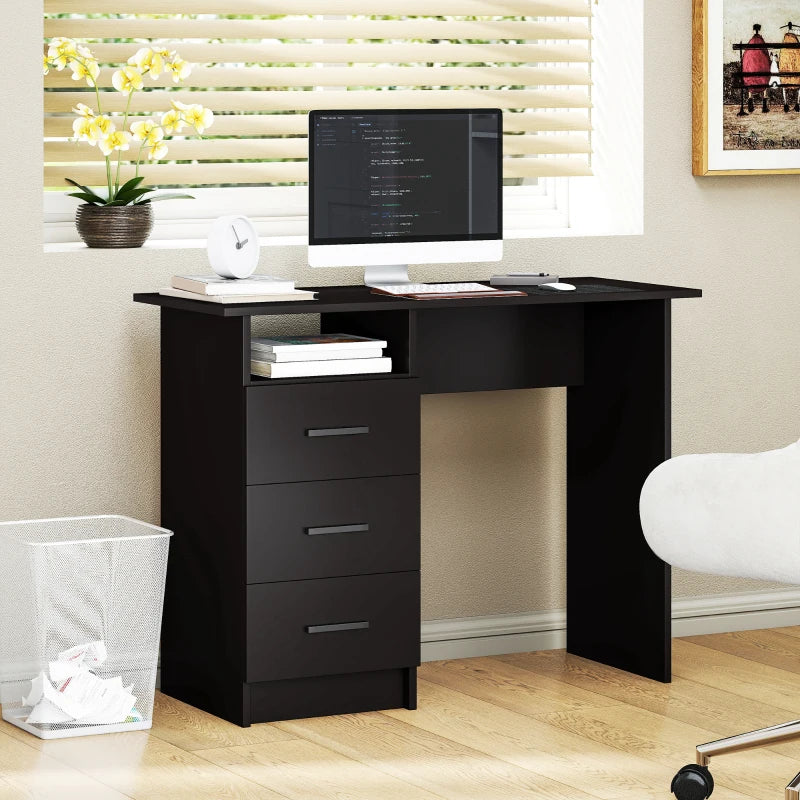 Computer Desk with Storage, 39" Home Office Desk with 3 Drawers nad Open Shelf, Writing Table for Bedroom, Black