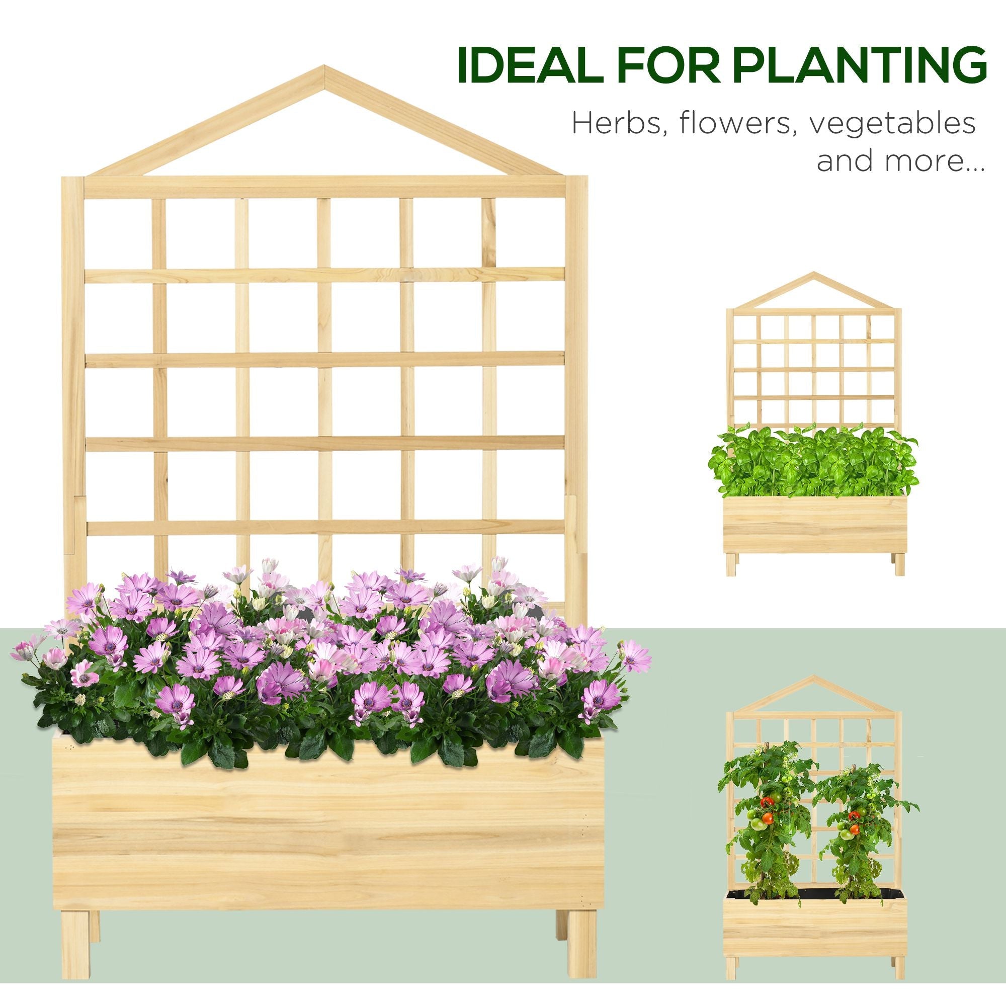 Outsunny Distressed Wood Planter with Trellis: Raised Garden Bed for Outdoor Plants/Flowers/Herbs, Natural