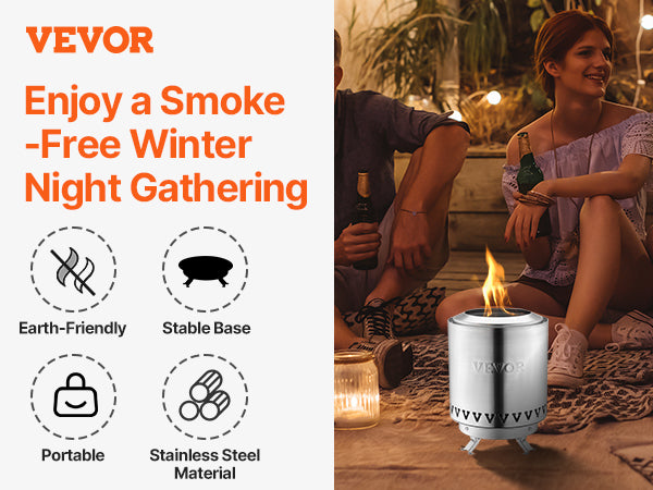 VEVOR Tabletop Fire Pit 6 inch Stainless Steel Fireplace Indoor Outdoor Silver