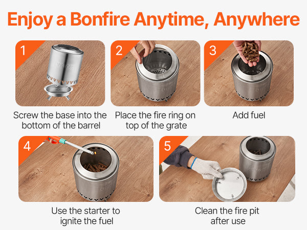 VEVOR Tabletop Fire Pit 6 inch Stainless Steel Fireplace Indoor Outdoor Silver