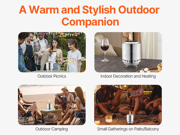 VEVOR Tabletop Fire Pit 6 inch Stainless Steel Fireplace Indoor Outdoor Silver