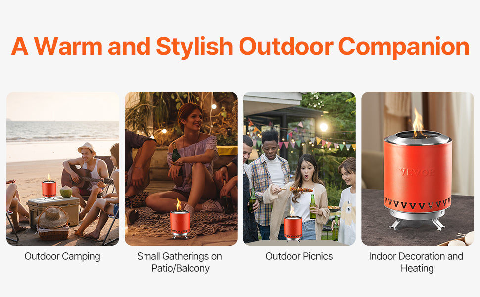 VEVOR Tabletop Fire Pit 6 inch Stainless Steel Fireplace Indoor Outdoor Red