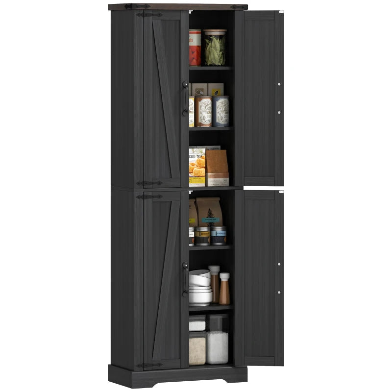 72" Pantry Cabinet, Farmhouse Freestanding Kitchen Storage Cabinet with Adjustable Shelves for Dining Room, Black