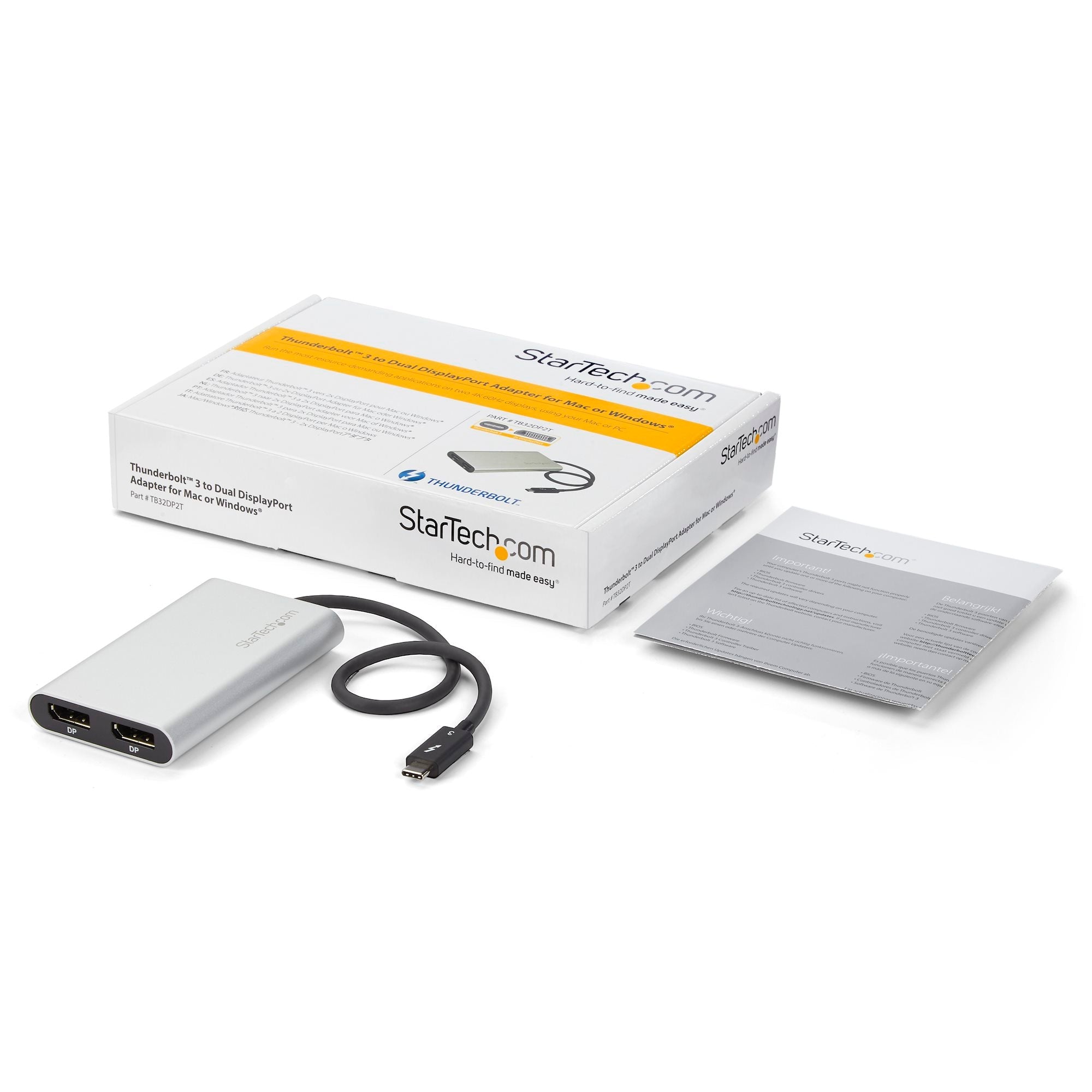 Thunderbolt to Dual DisplayPort Adapter, Dual 4K 60Hz Thunderbolt to DP Converter, 2x DisplayPort Monitor Video Display Adapter, Thunderbolt Certified - Mac & Windows