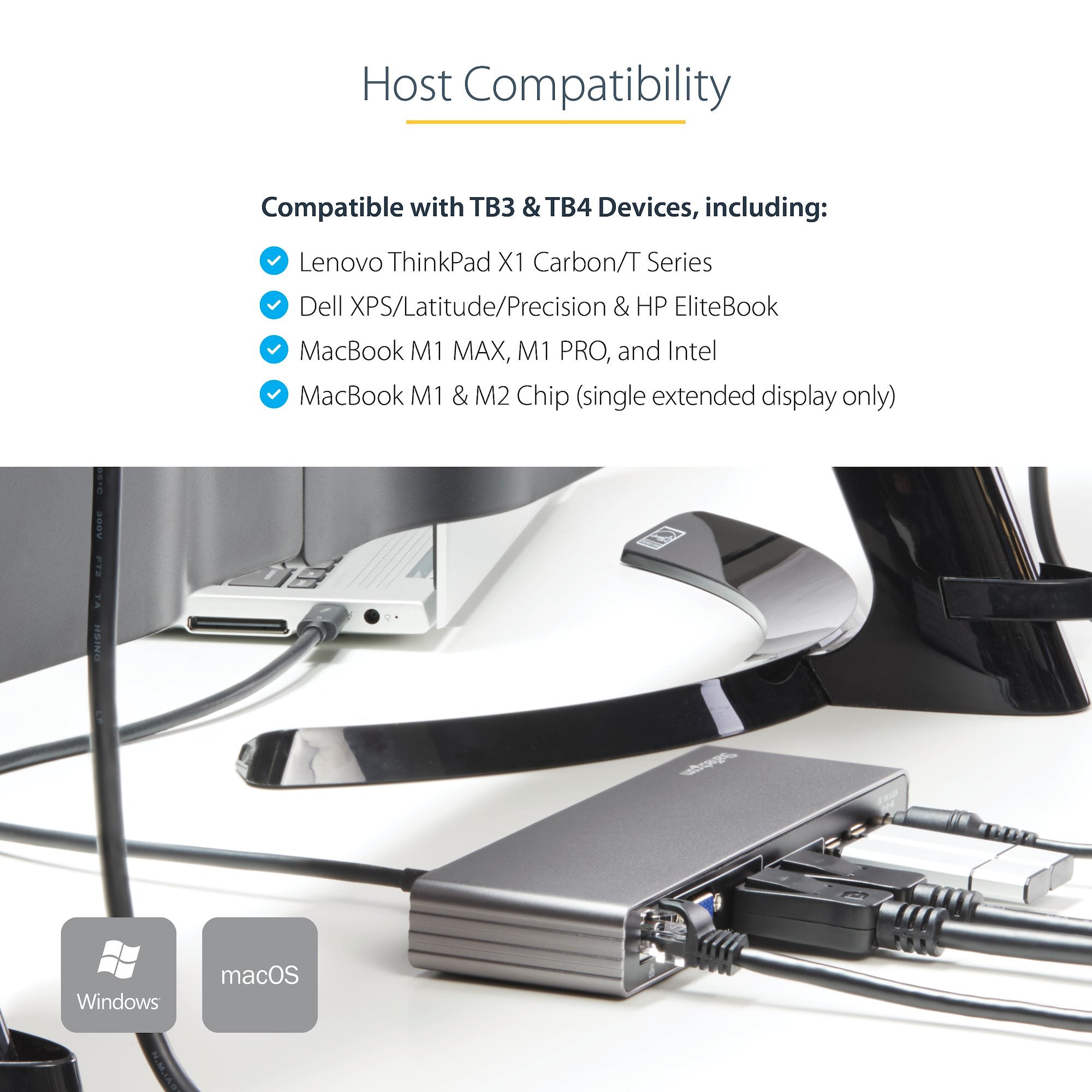 Thunderbolt 3 Dock - Dual 4K 60Hz Monitor TB3 Laptop Docking Station with DisplayPort, HDMI & 1080p VGA - 85W Power Delivery & Charging - 2x USB-A, Ethernet - Mac & Windows - TAA