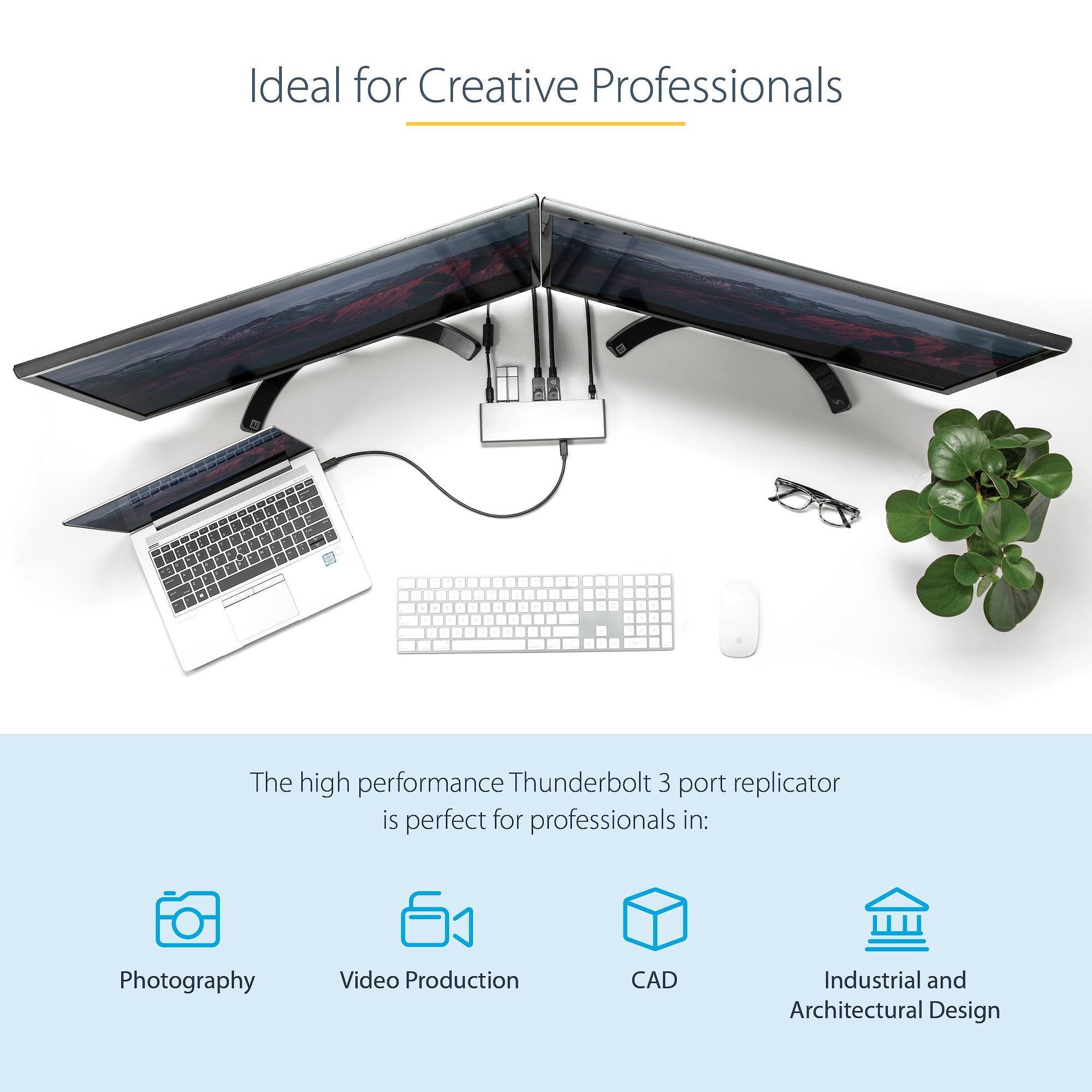 Thunderbolt 3 Dock - Dual 4K 60Hz Monitor TB3 Laptop Docking Station with DisplayPort, HDMI & 1080p VGA - 85W Power Delivery & Charging - 2x USB-A, Ethernet - Mac & Windows - TAA