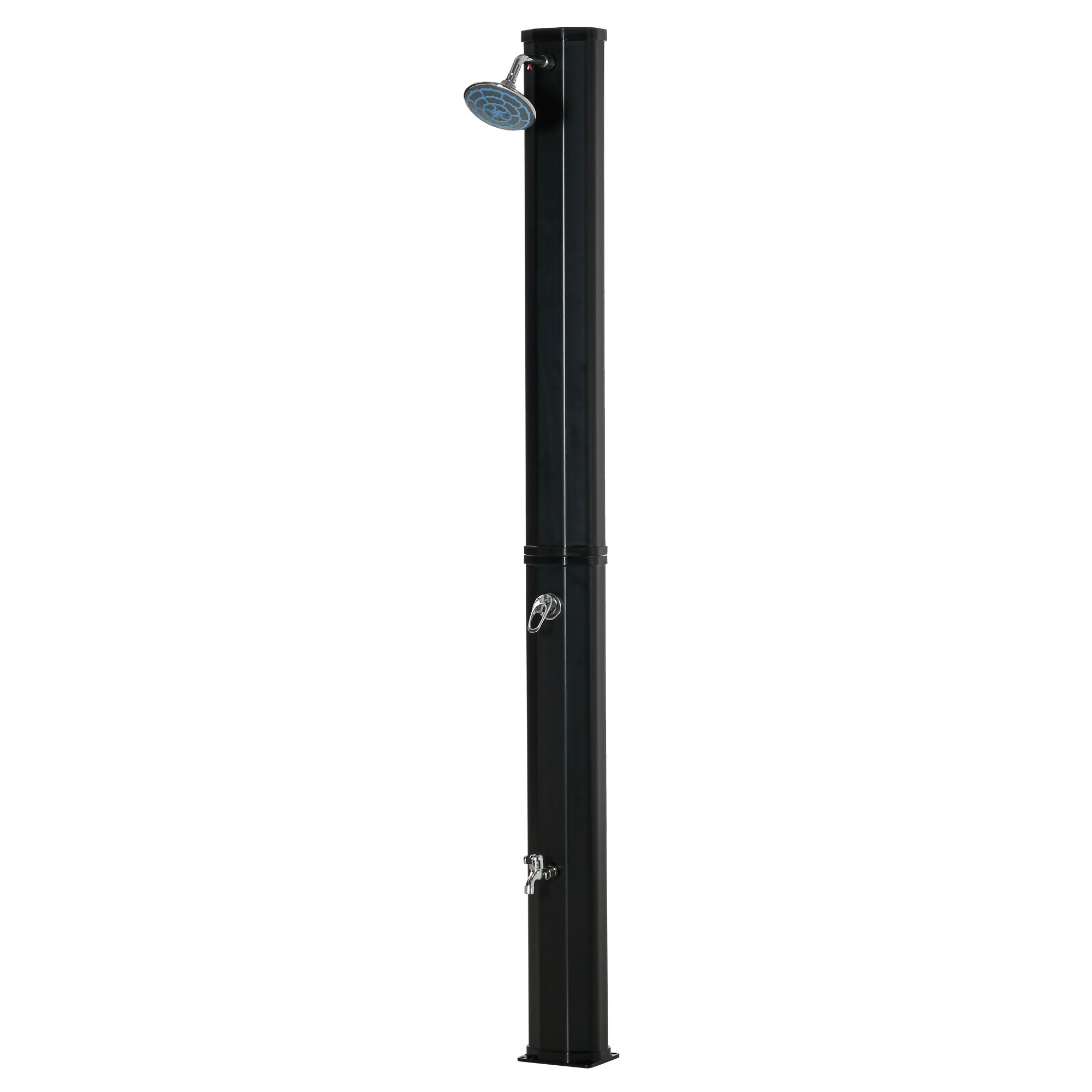 Outsunny Outdoor Solar Shower 7ft with 360 Rotating Head Foot Faucet Adjustable Temperature Pressure Black