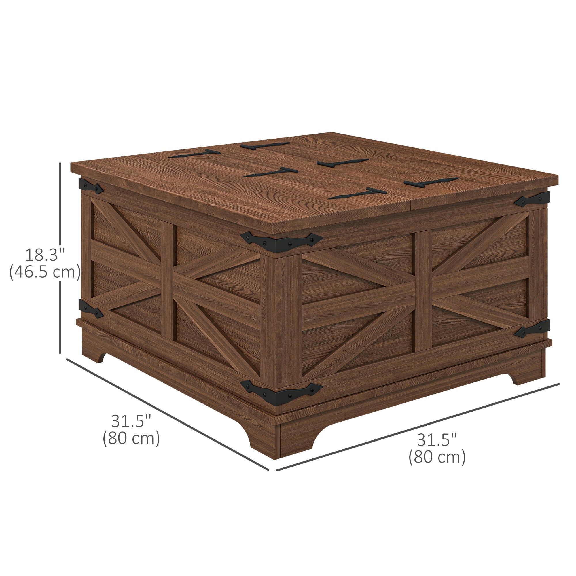 HOMCOM Farmhouse Coffee Table, Square Center Table with Flip-top Lids, Hidden Storage Compartment, Brown