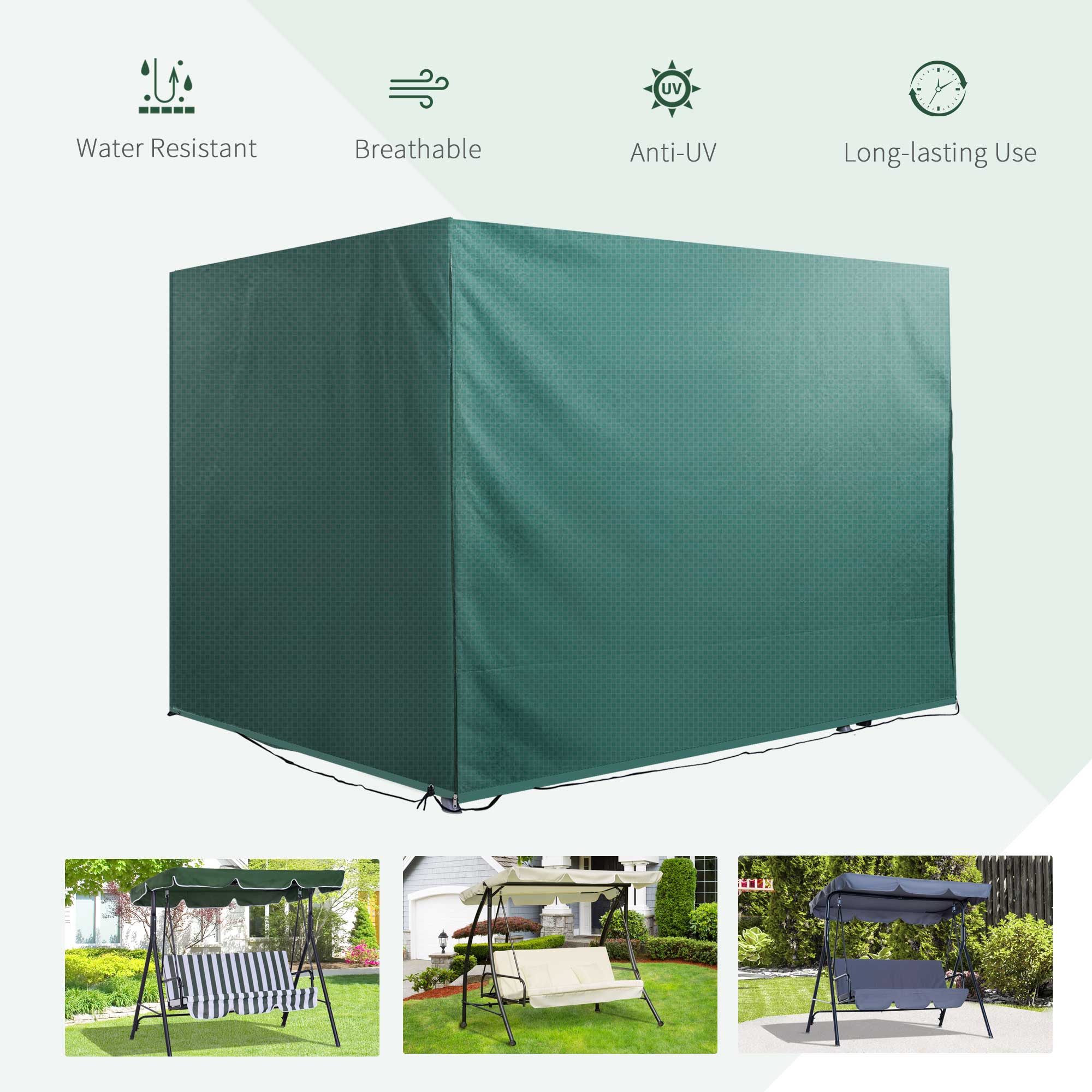 Outsunny 7x5x5ft H Large Patio Swing Chair Cover Outdoor Garden Furniture Protector, All-weather Rain and UV Blocks, Dark Green