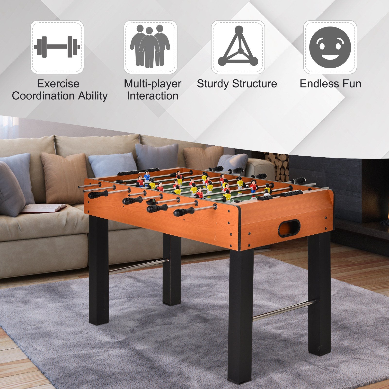 Soozier Foosball Table, 48'' Wooden Soccer Game Table, w/ 8 Rods, 2 Balls Suit for 4 Players Perfect for Arcades, Pub, Game Room
