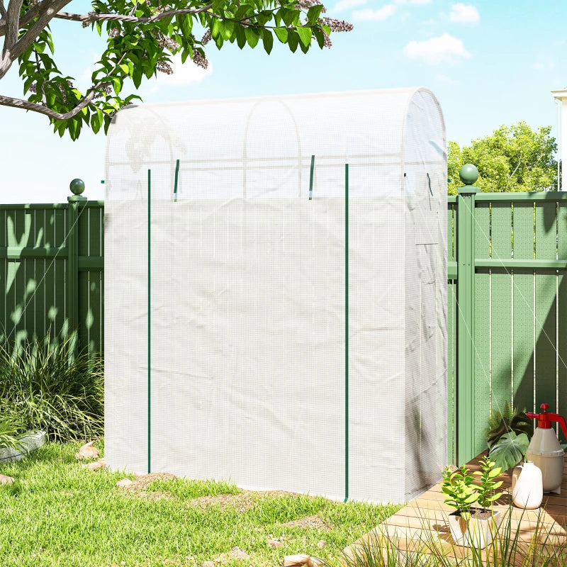 Mini Greenhouse, Portable Garden Green House with Roll-up Door and Mesh Windows, 6' x 2' x 6.6', White