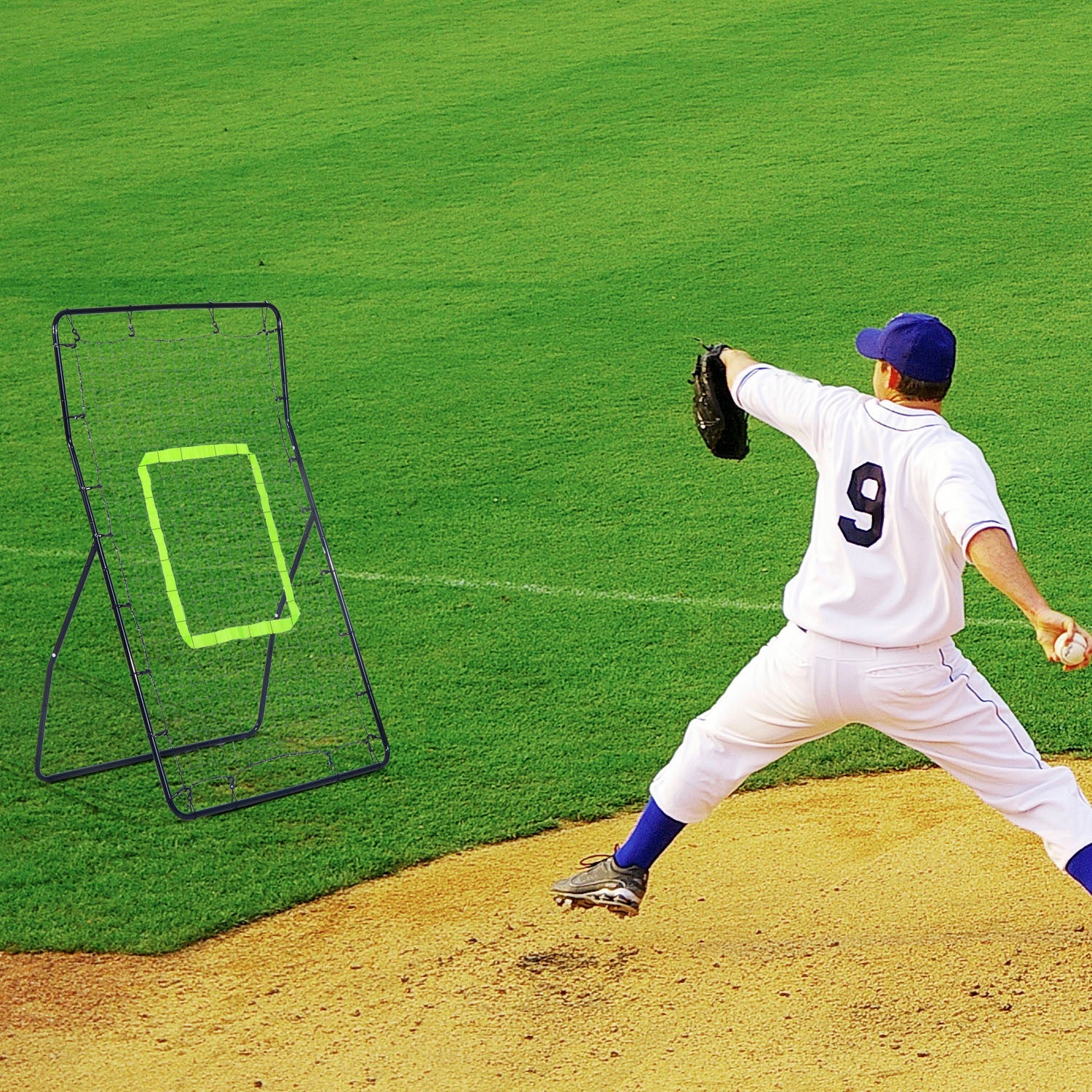 Soozier Multi-use Sports Rebounder Net Pitchback Sreen Target Throwing Pitching Fielding Catching Practice Trainer Adjustable Angle