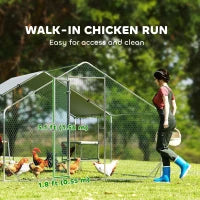Metal Chicken Coop Run w/ Waterproof Cover, Nesting Box, Roosting Bars, for Outdoor Backyard, 9.8 x 13.1 x 6.4 ft