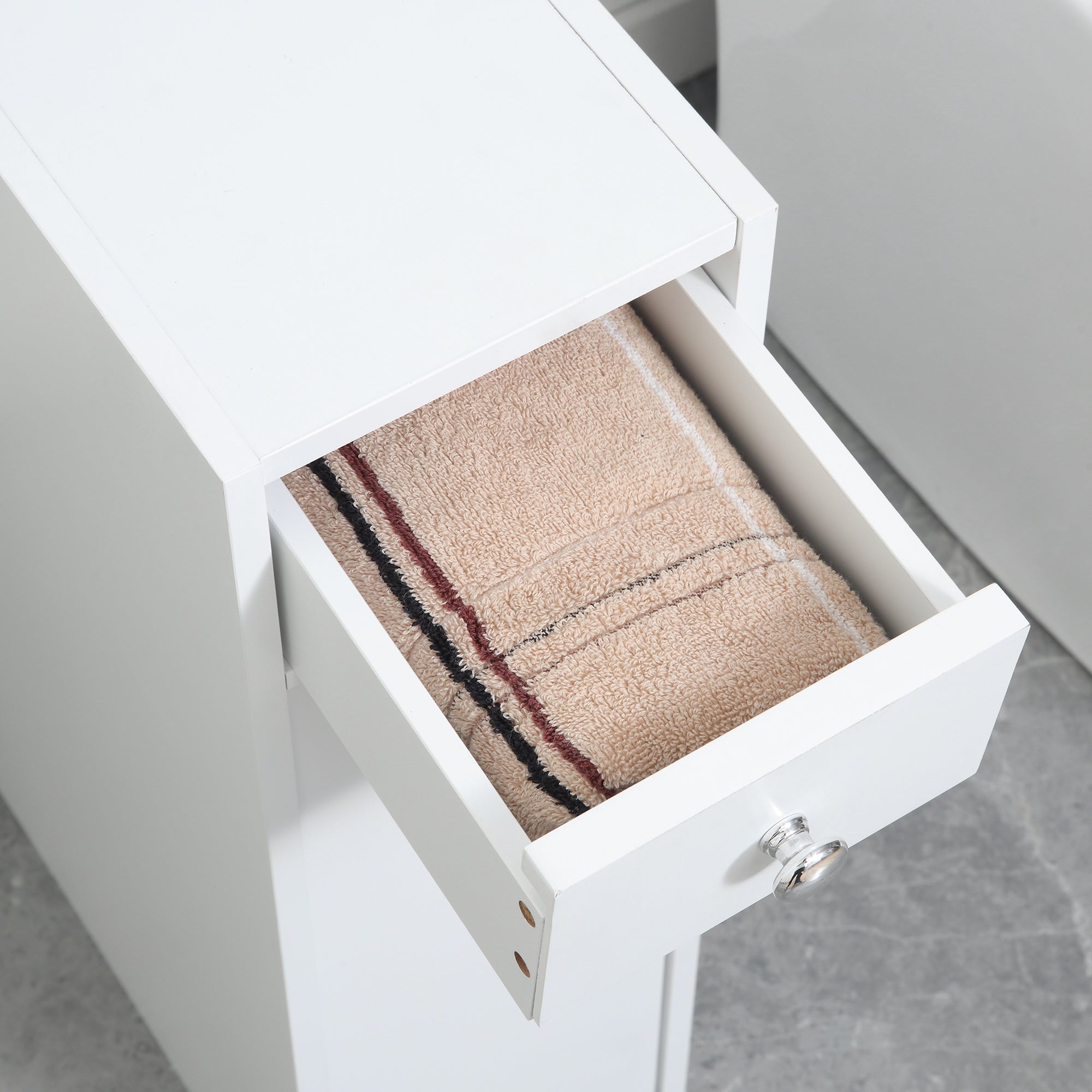 HOMCOM Compact Bathroom Storage Cabinet: White Space Saver, Toilet Paper Holder, Narrow Cabinet