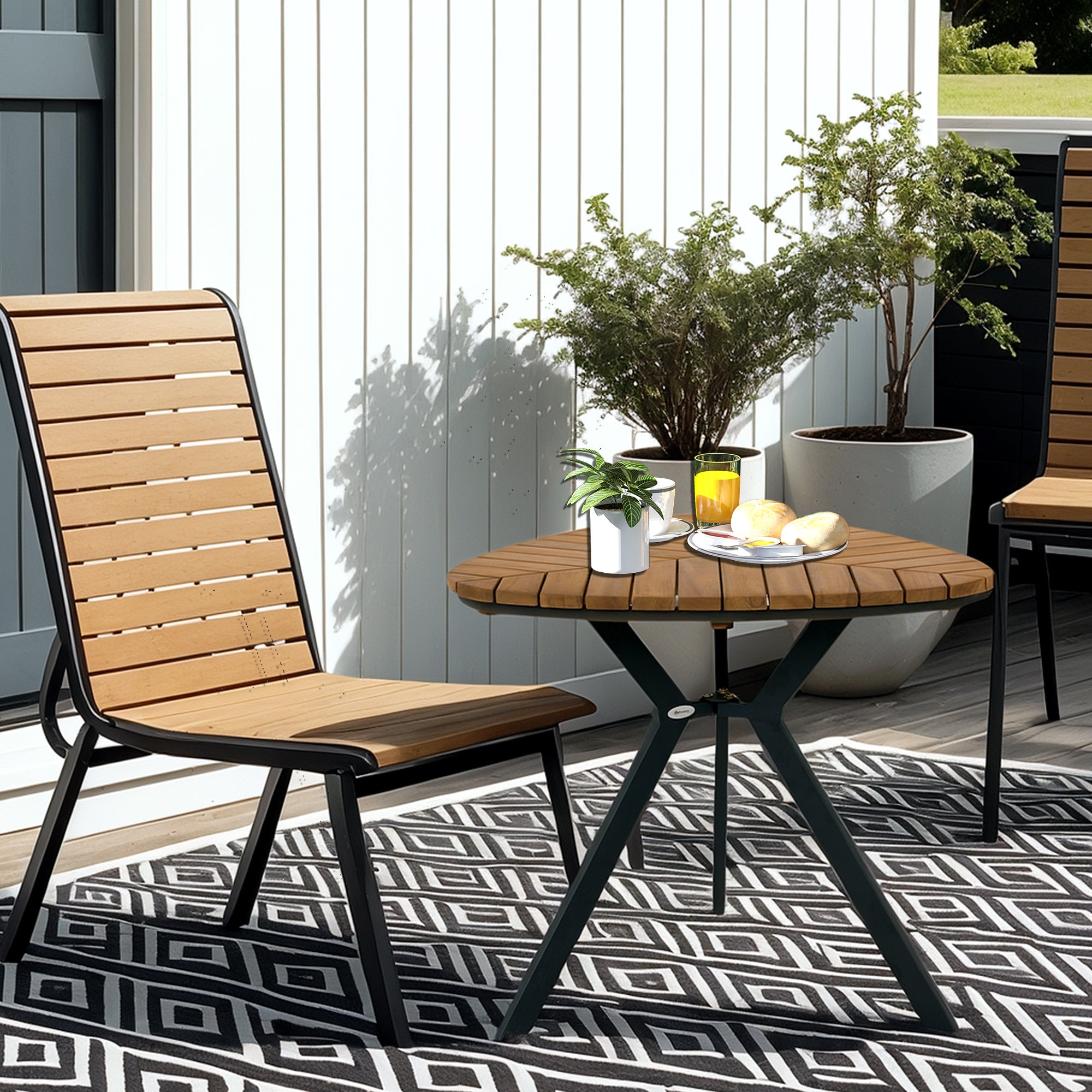 Outsunny Outdoor Dining Table with Slatted Acacia Wood Leaf Tabletop, Patio Table with Steel Legs for Garden, Backyard, Teak