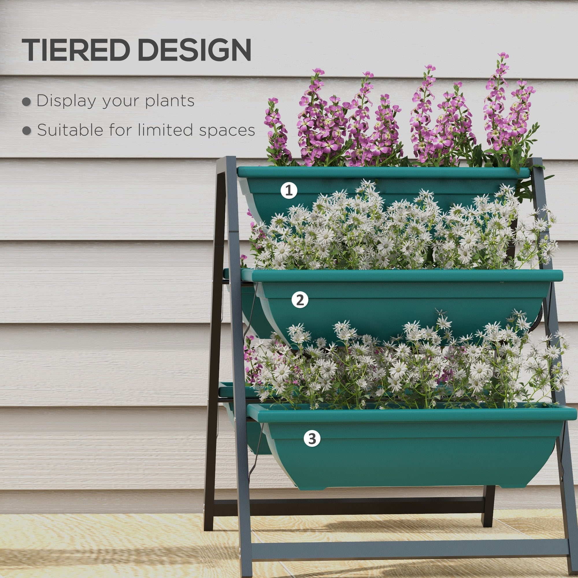 Outsunny 3-Tier Vertical Garden Planter Outdoor Plant Stand with 5 Boxes for Vegetables Flowers Grow Container