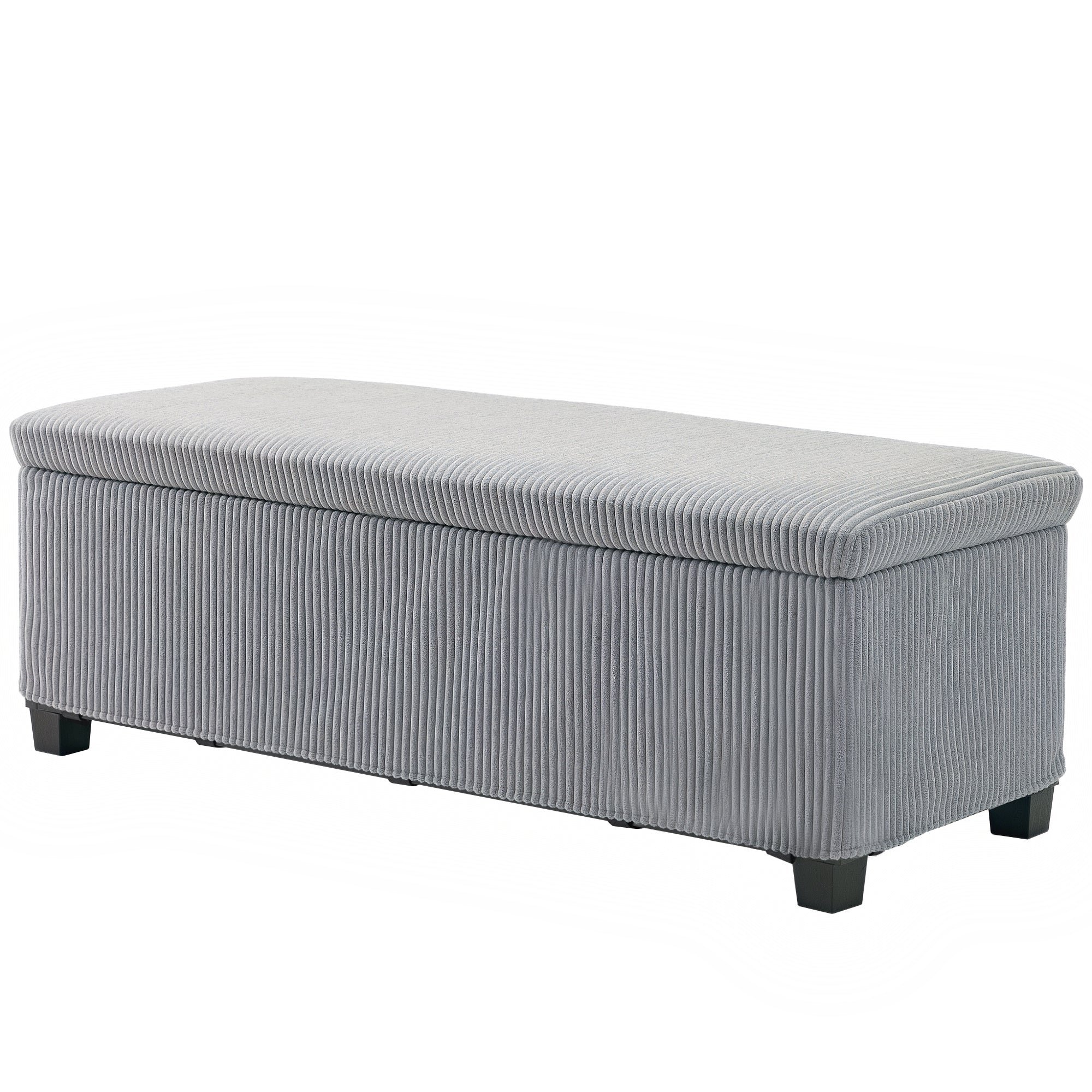 HOMCOM 44 Inches Ottoman with Storage, Lid, Legs, Corduroy End of Bed Bench for Living Room, Bedroom, Entryway, Light Grey