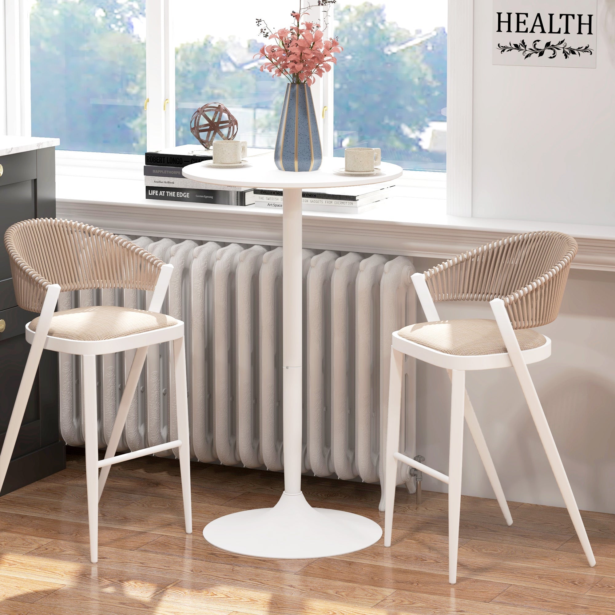 HOMCOM Modern High Top Bar Table Round Dining Painted Top Steel Base Bistro Table for 2 White