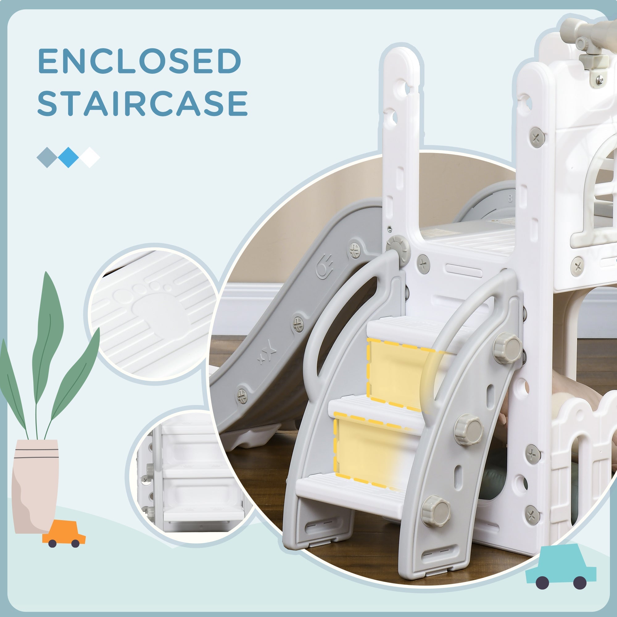 Qaba 4 in 1 Toddler Slide with Basketball Hoop, Climber, Telescope, Storage Basket, for 1-3 Years Kids Indoor Use, Grey