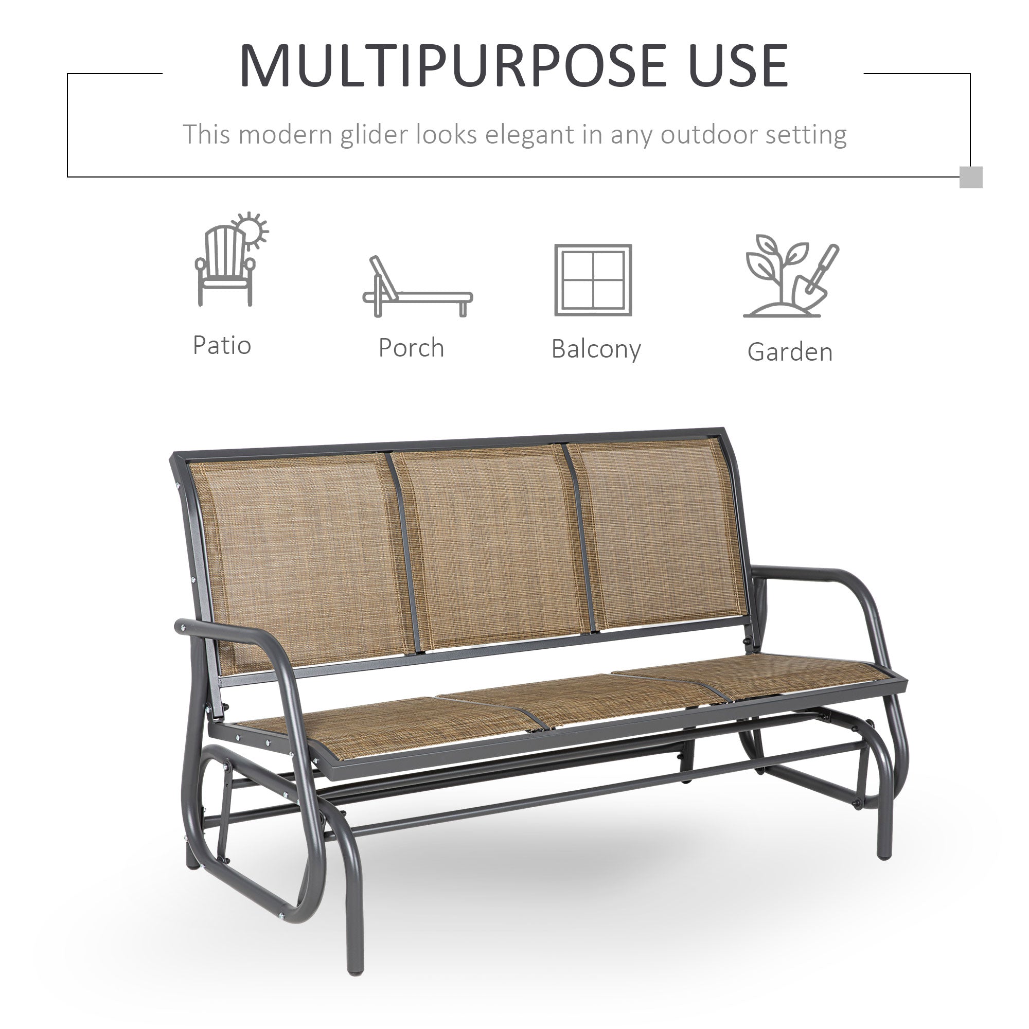 Outsunny 3-Seat Outdoor Glider Chair, Patio Rocking Chair, Steel Frame, Sling Fabric Seat for Garden, Backyard, Lawn, Brown