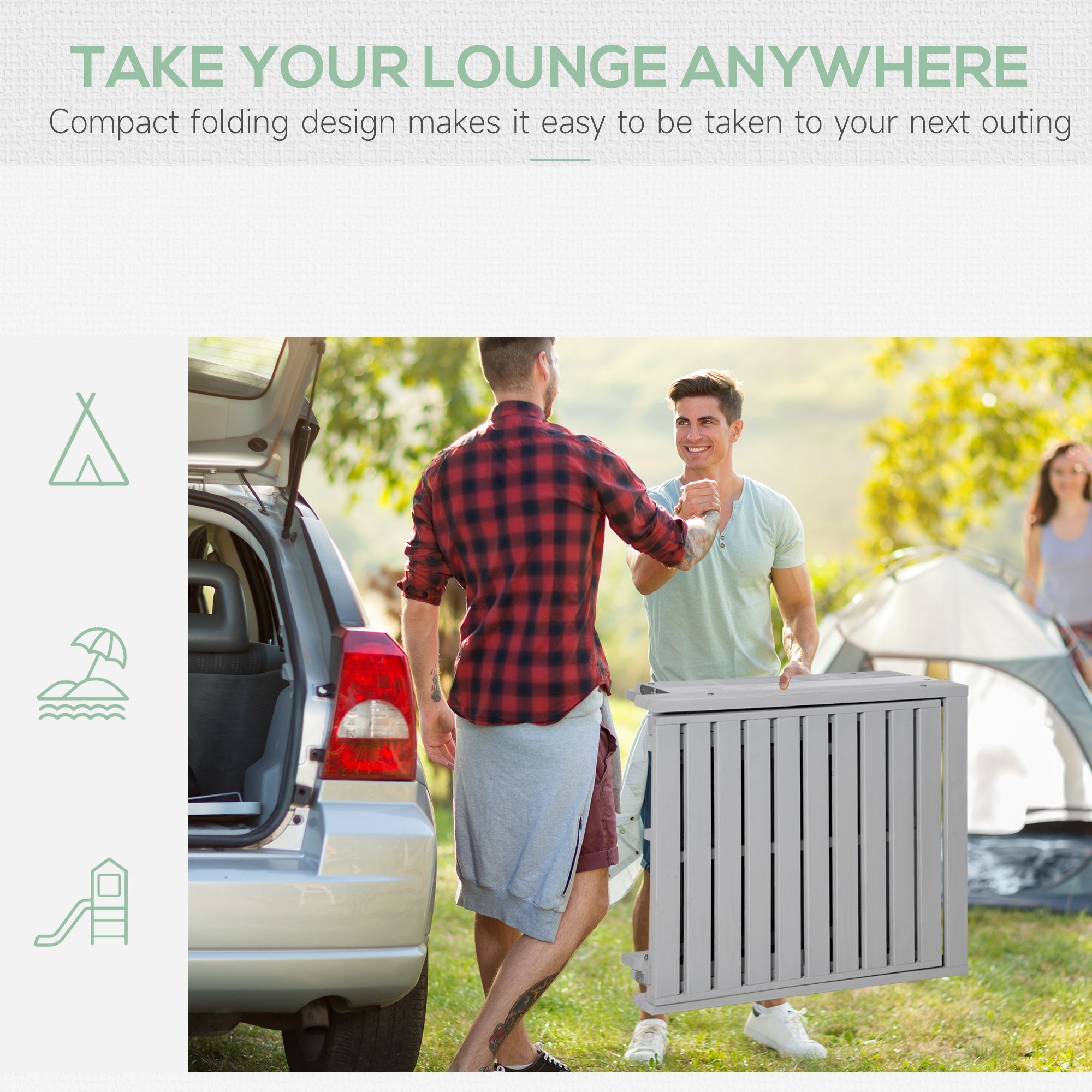 Outsunny Outdoor Sun Lounger Wooden Garden Reclining Chair 4 Adjustable Back Soft Cushion Light Grey