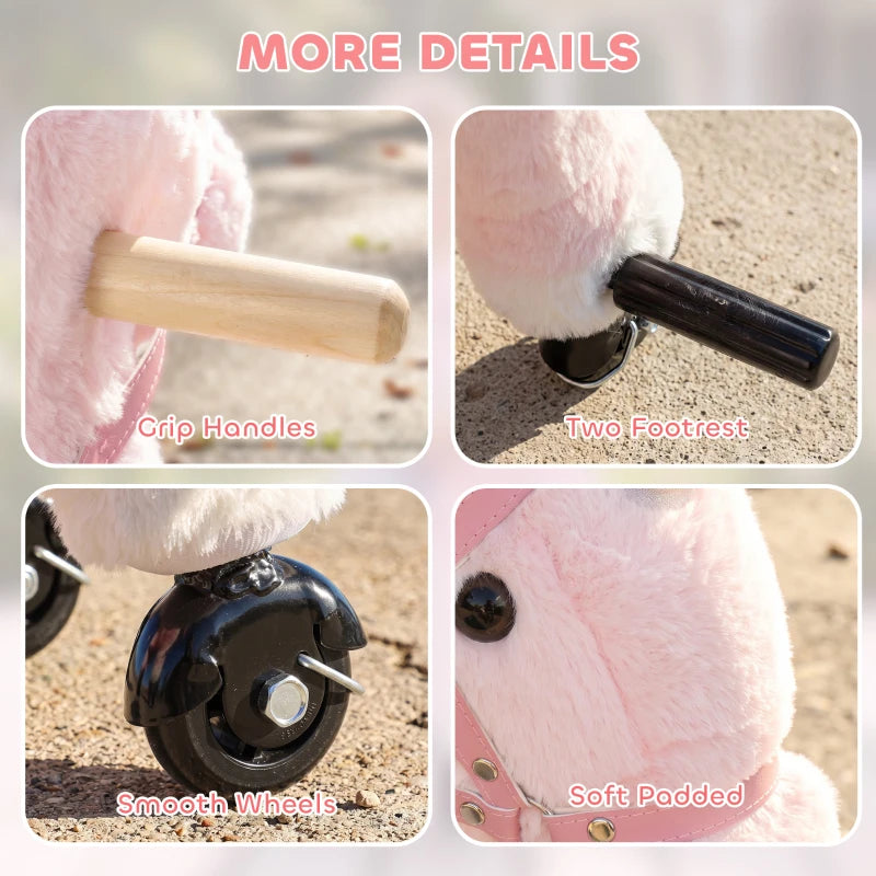 Pink Unicorn Ride-On Toy with Wheels, Sounds & Plush Design for Kids Ages 2–5