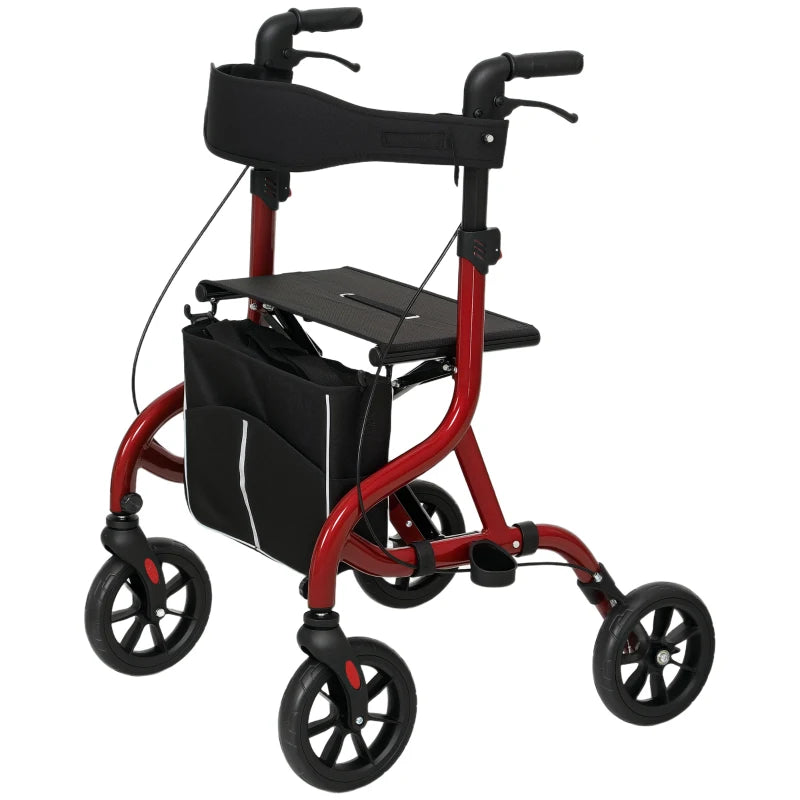 Foldable Rollator Walker with Seat for Seniors, Lightweight Rolling Walker with Adjustable Handles, Red