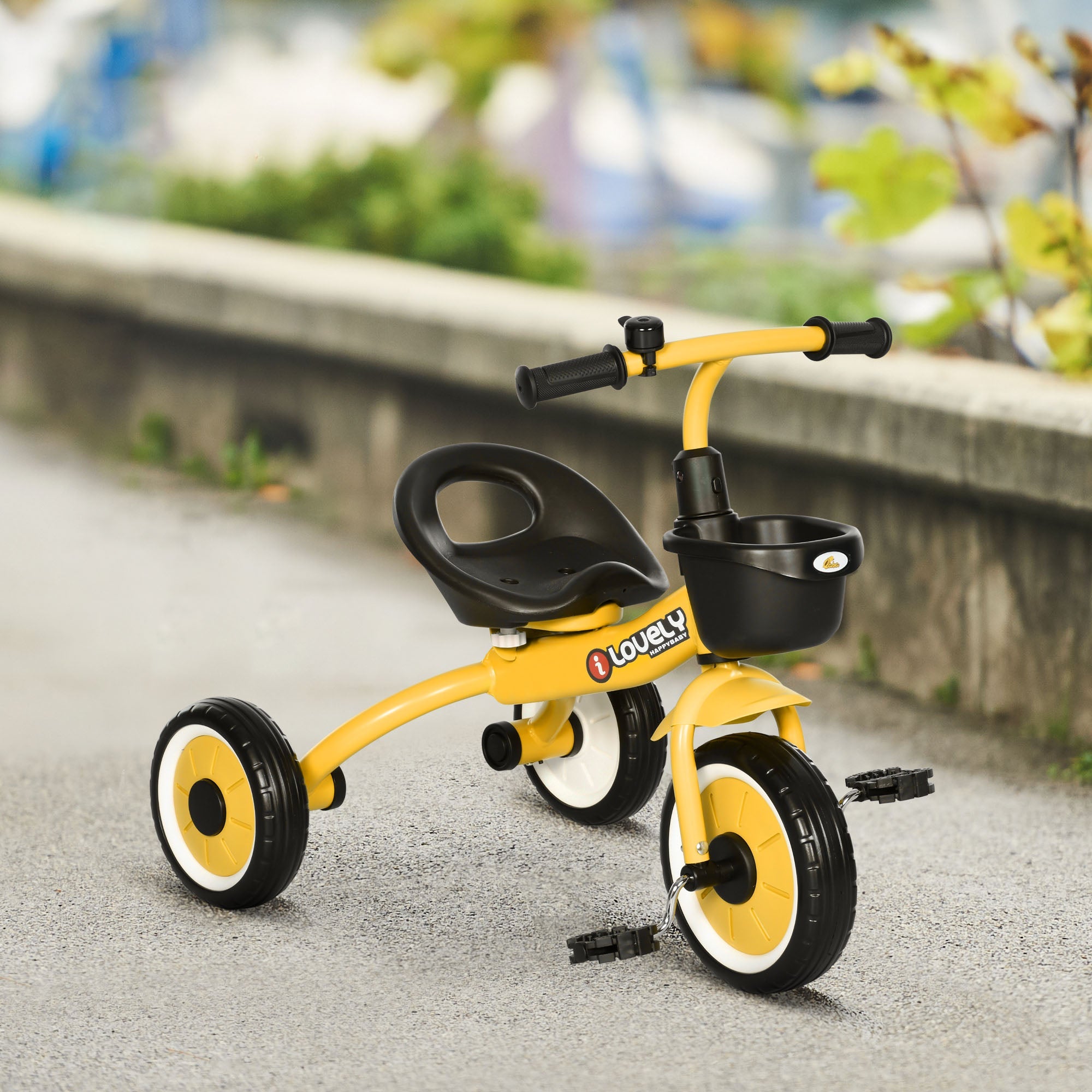 Qaba Pedal Power: Adjustable Toddler Tricycle with Basket, Bell, 2-5 Years, Yellow for Girls and Boys