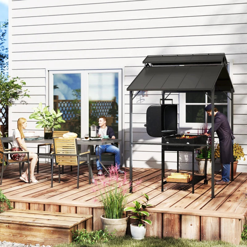 8 x 5ft Hardtop Grill Gazebo with Double Metal Roof, 2 Side Shelves and 10 Hooks for Patio Backyard Lawn Deck