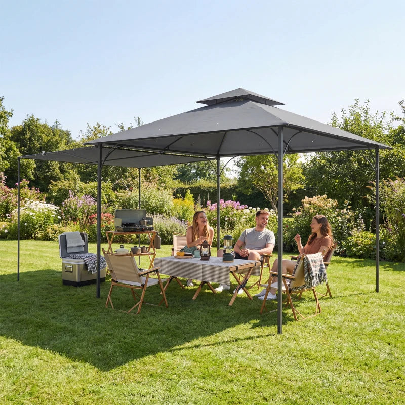 Patio Gazebo with Double Roof Outdoor Gazebo Canopy with Extendable Shade 126" x126" Dark Grey