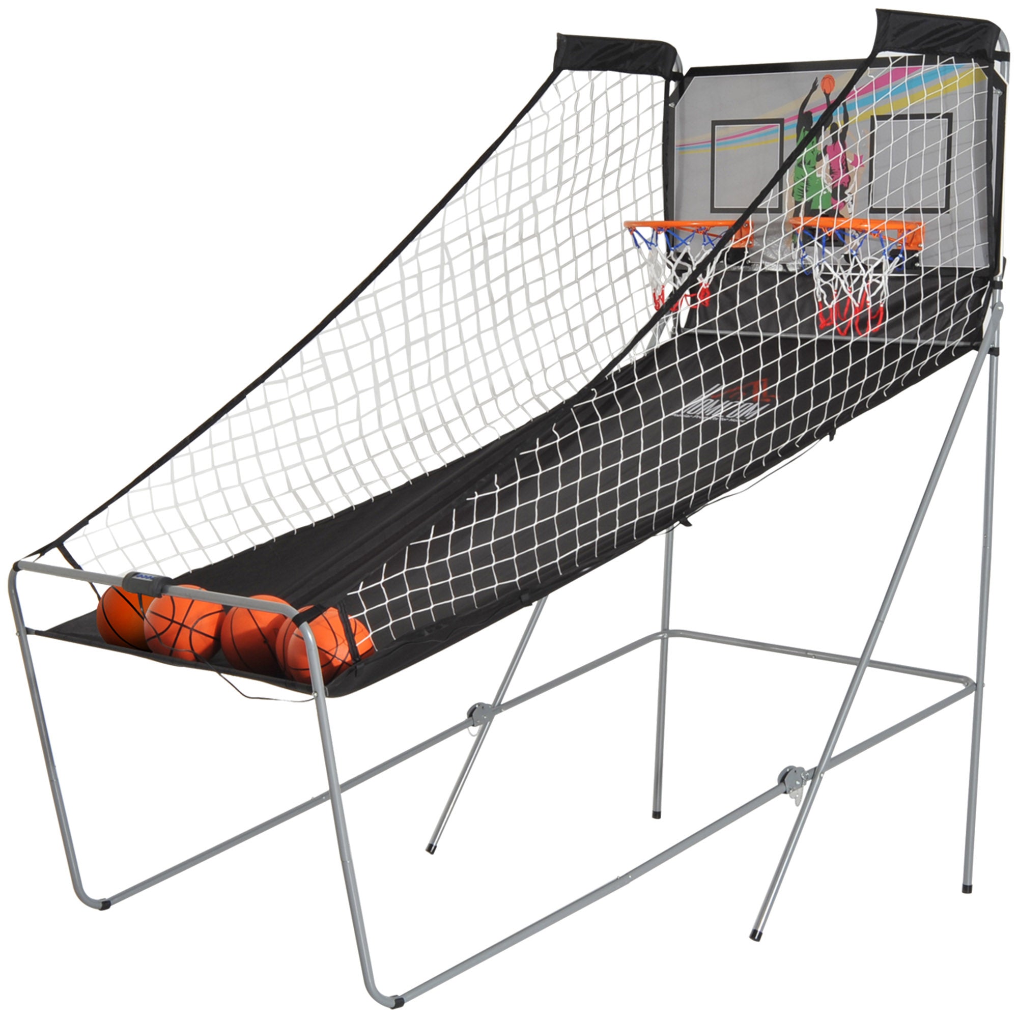 HOMCOM Arcade Style Double Shot Basketball Game Indoor Electronic Scoring System Foldable Design with 4 Balls