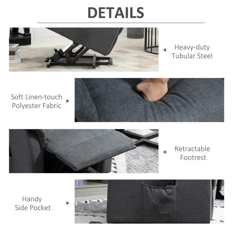 HOMCOM Power Lift Chair Electric Recliner Sofa for Elderly with Remote Control & Side Pocket for Living Room, Grey