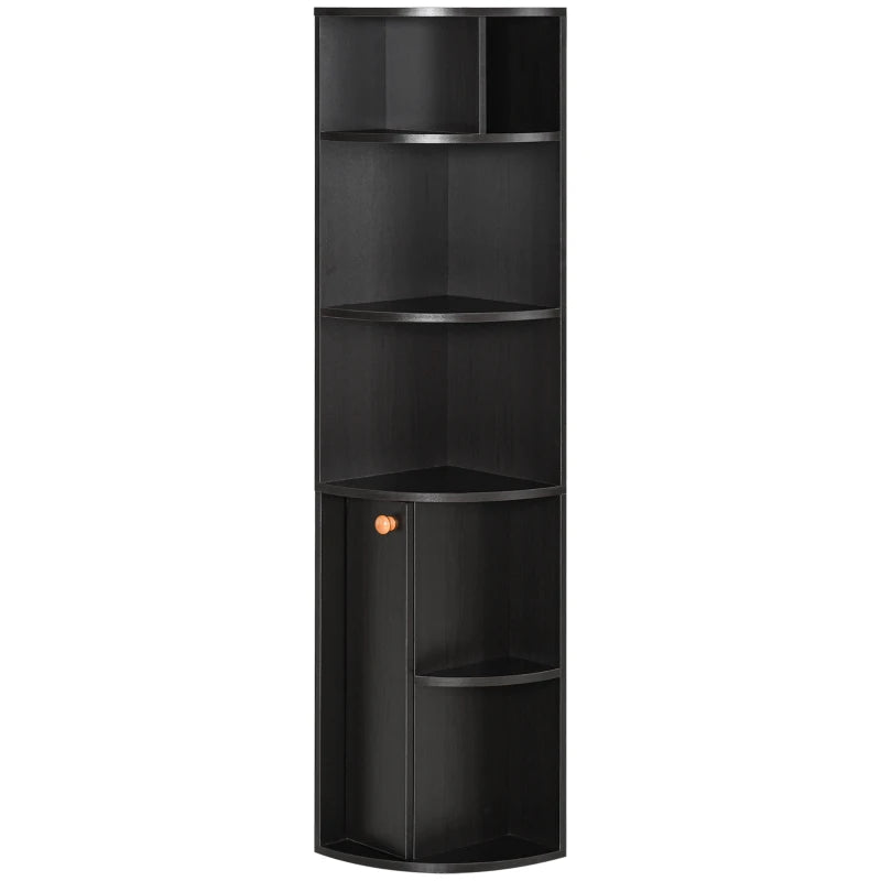 5-Tier Corner Bookcase, Storage Bookshelf, Freestanding Display Shelves with Open Compartments and Cabinet for Home Office, Living Room, Study, Black