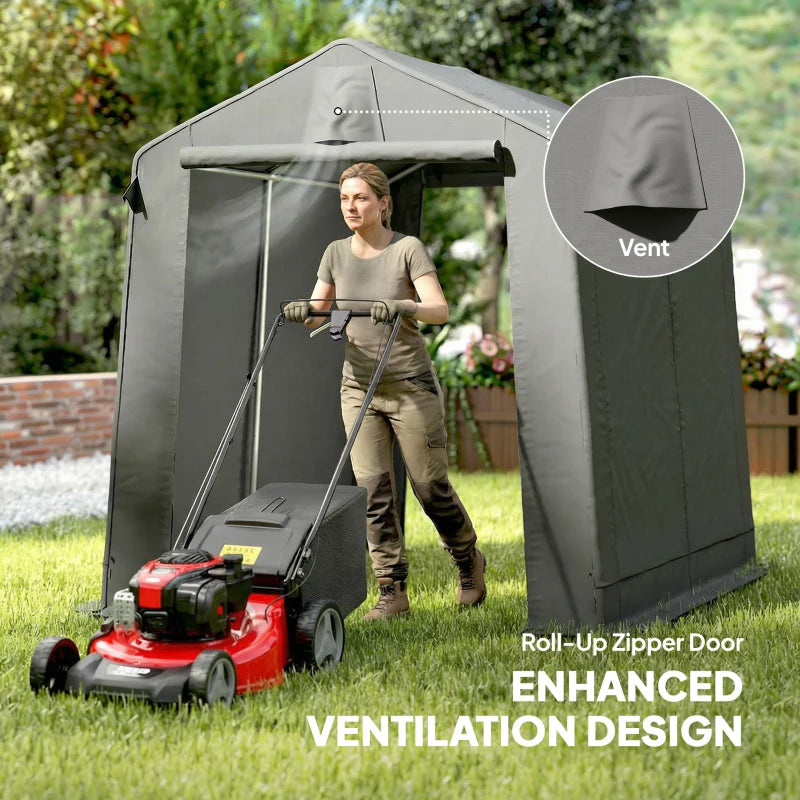 7.5' x 6.2' Portable Shed, Waterproof Bike Tent with Roll-up Zipper Door, Vent and Galvanised Metal Frame, Dark Grey