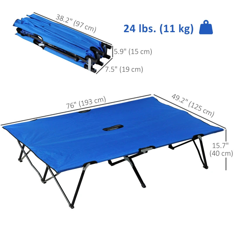 76" Two Person Folding Camping Cot Outdoor Portable Double Cot Wide Military Sleeping Bed w/ Carrying Bag Blue