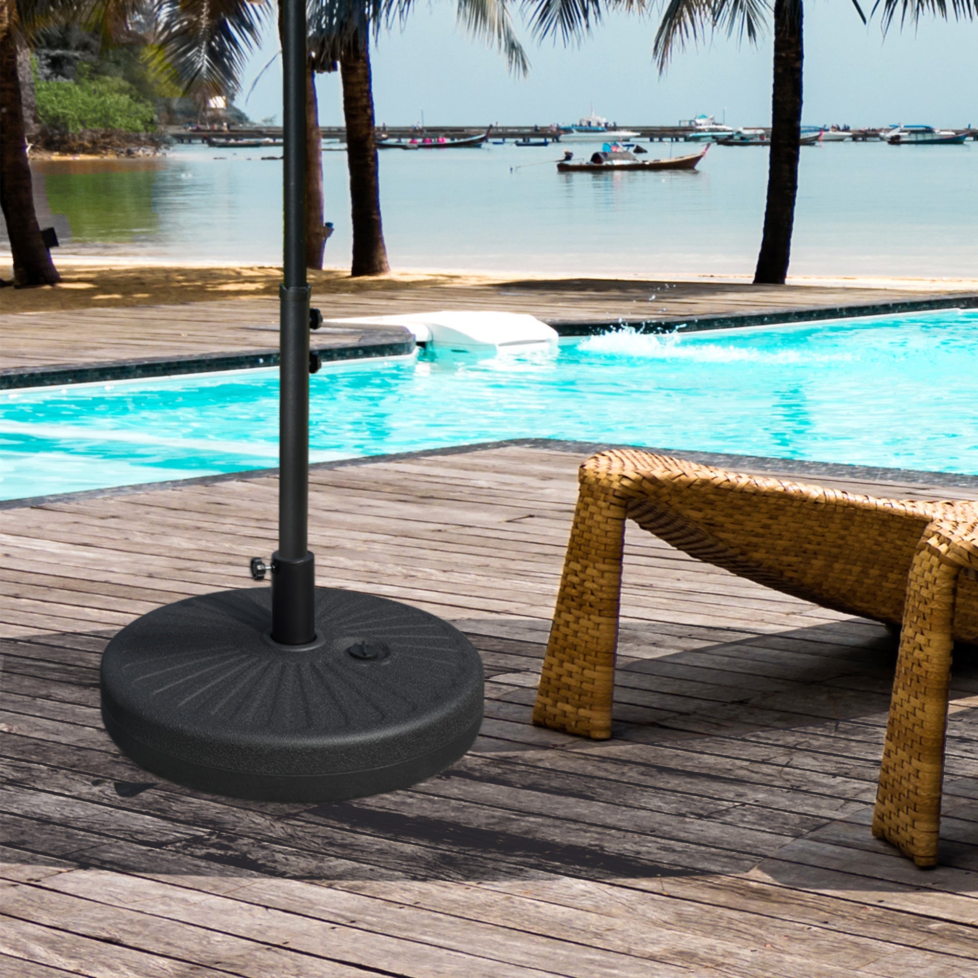 Outsunny 48lb Heavy Duty Patio Umbrella Stand: Water Filled Steel Pole Outdoor Base Black