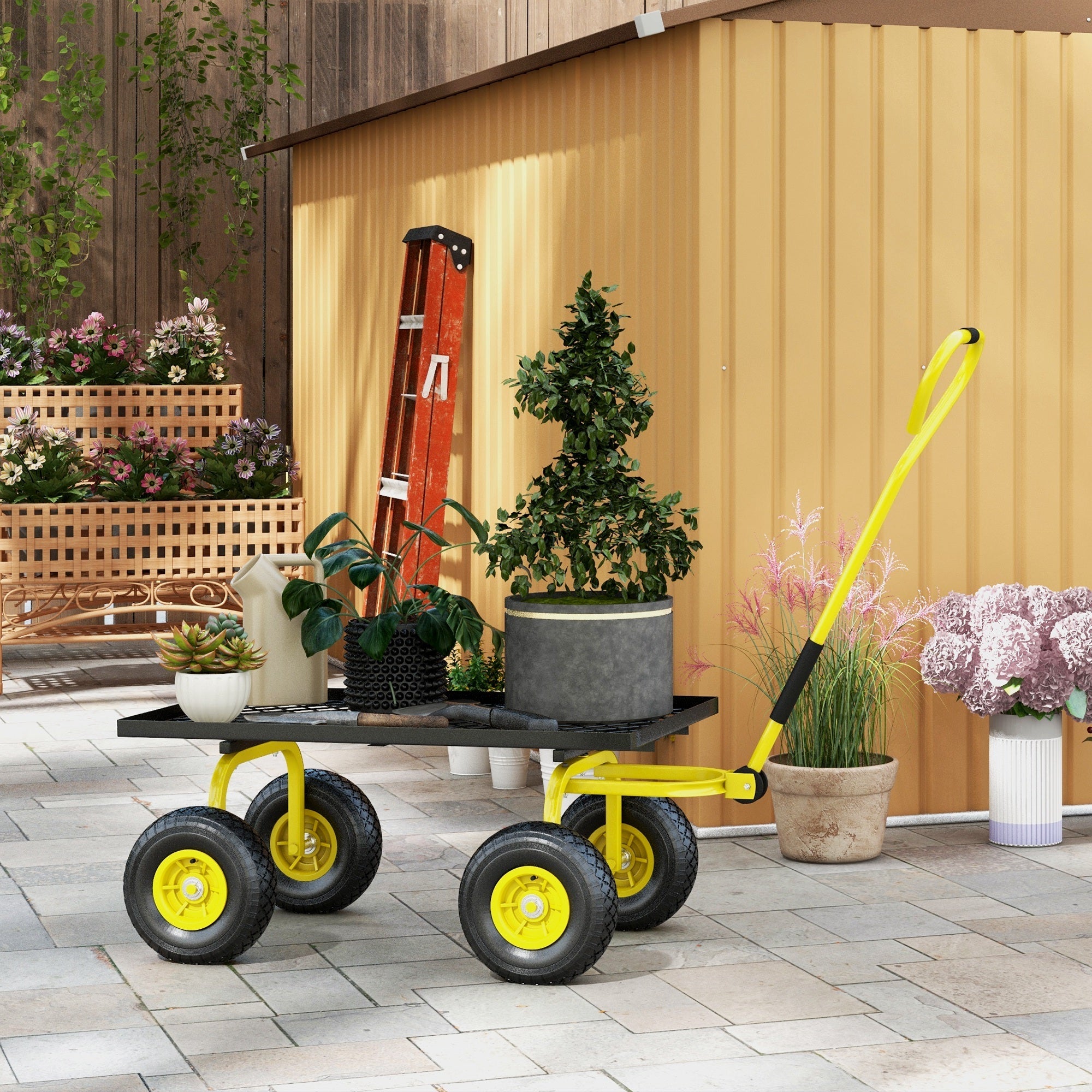 Outsunny Heavy Duty Garden Wagon Cart with 10" Wheels, 330 lbs Capacity, for Garden, Beach, Lawn, Yellow